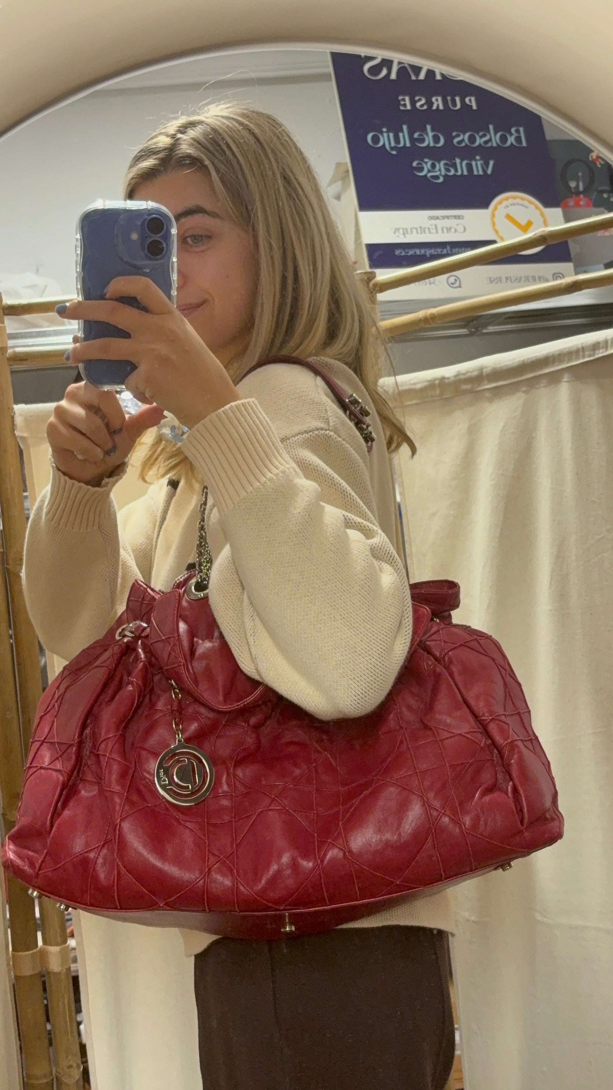 Christian Dior Soft Cannage Chain Tote Large – Piel Roja con Cadena Plateada