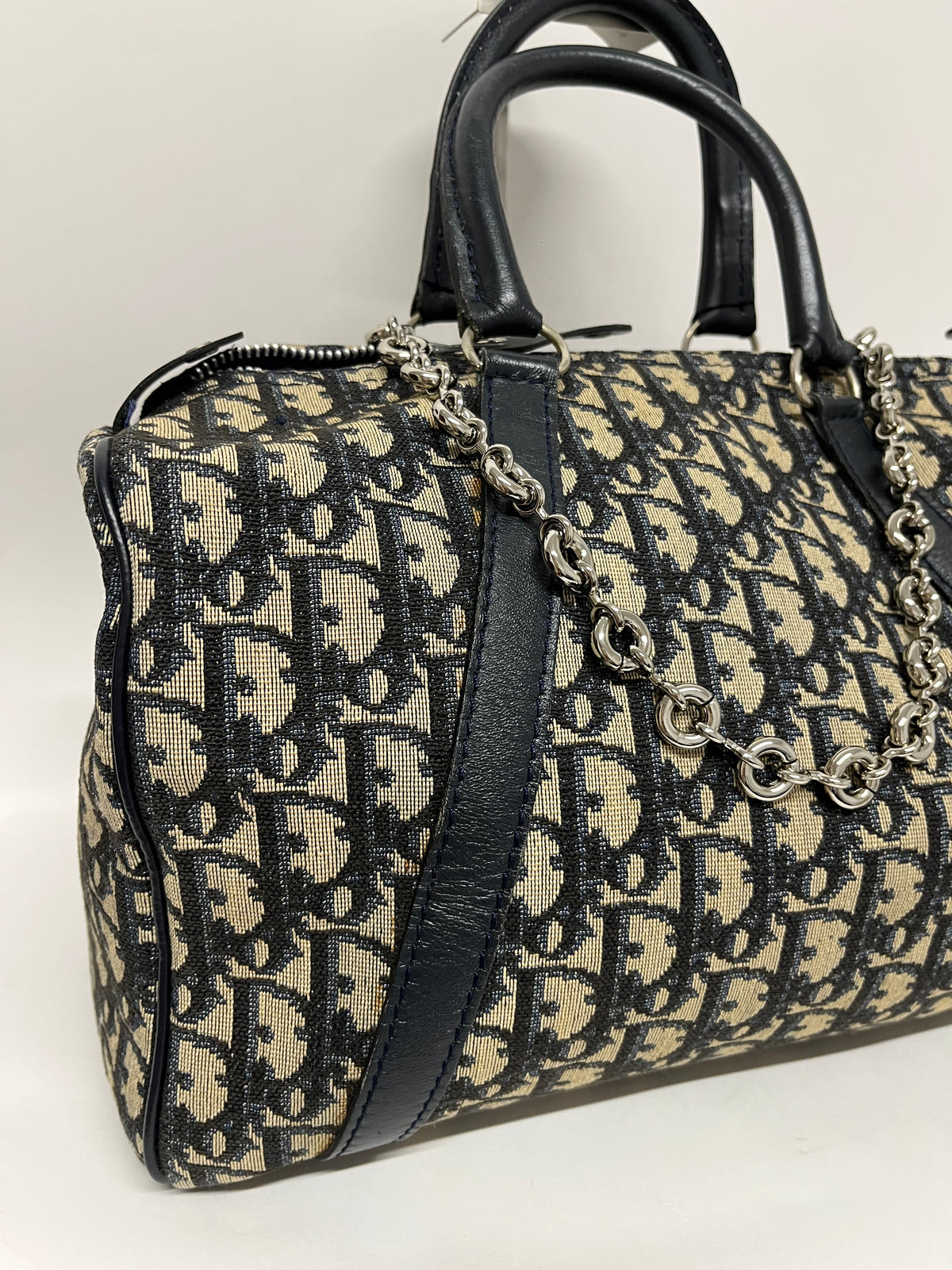 Christian Dior Boston 30 Lona Trotter con Interior en Piel Azul Marino