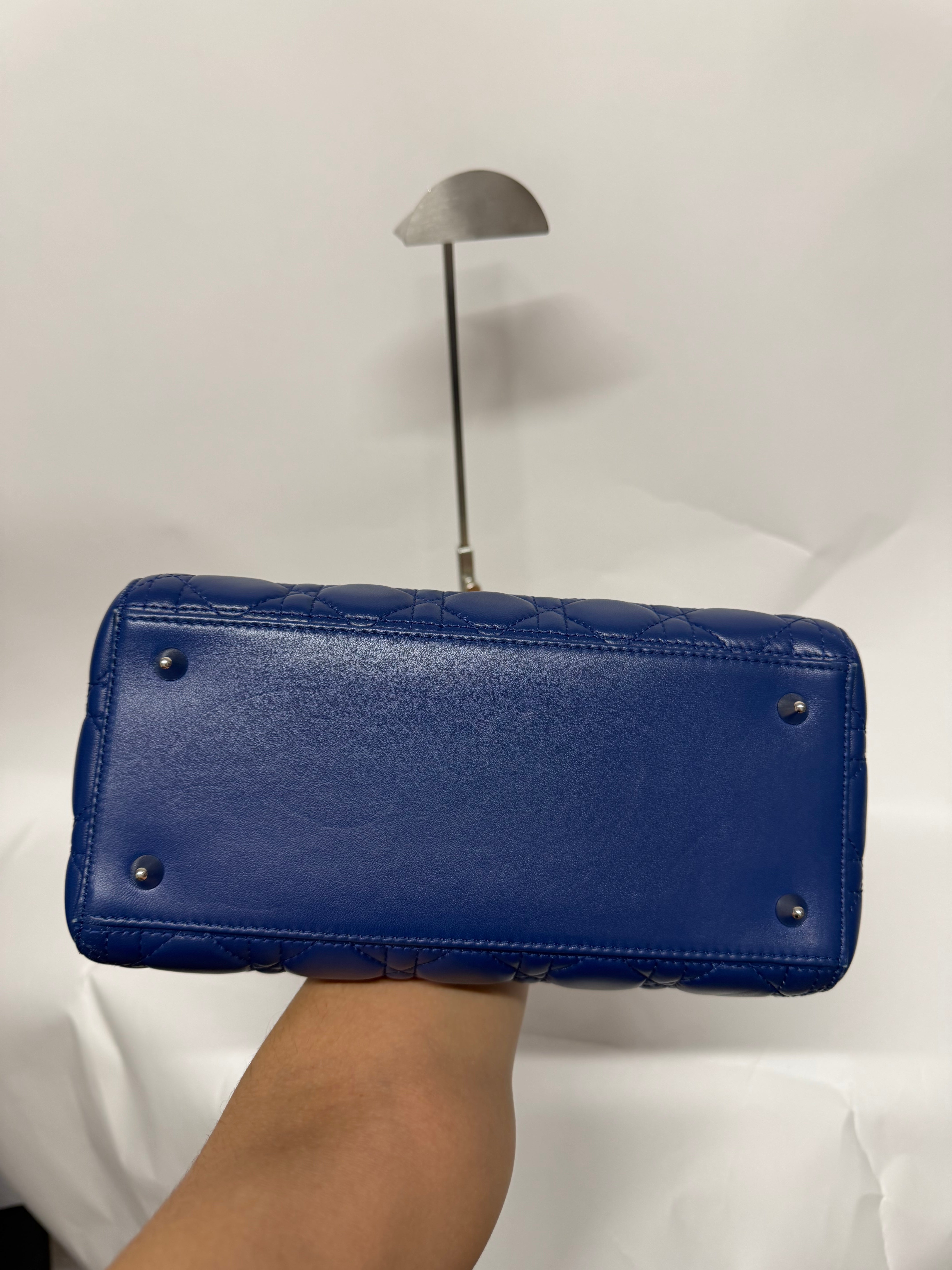 Christian Dior Lady Dior Mediano Azul Lambskin Cannage