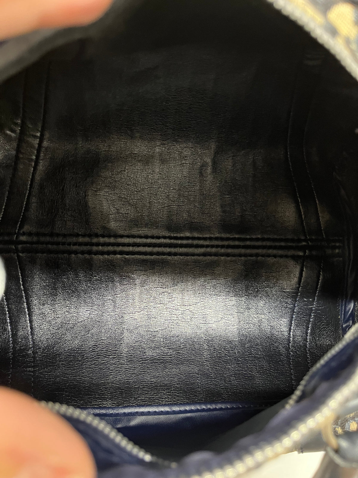 Christian Dior Boston 30 Lona Trotter con Interior en Piel Azul Marino