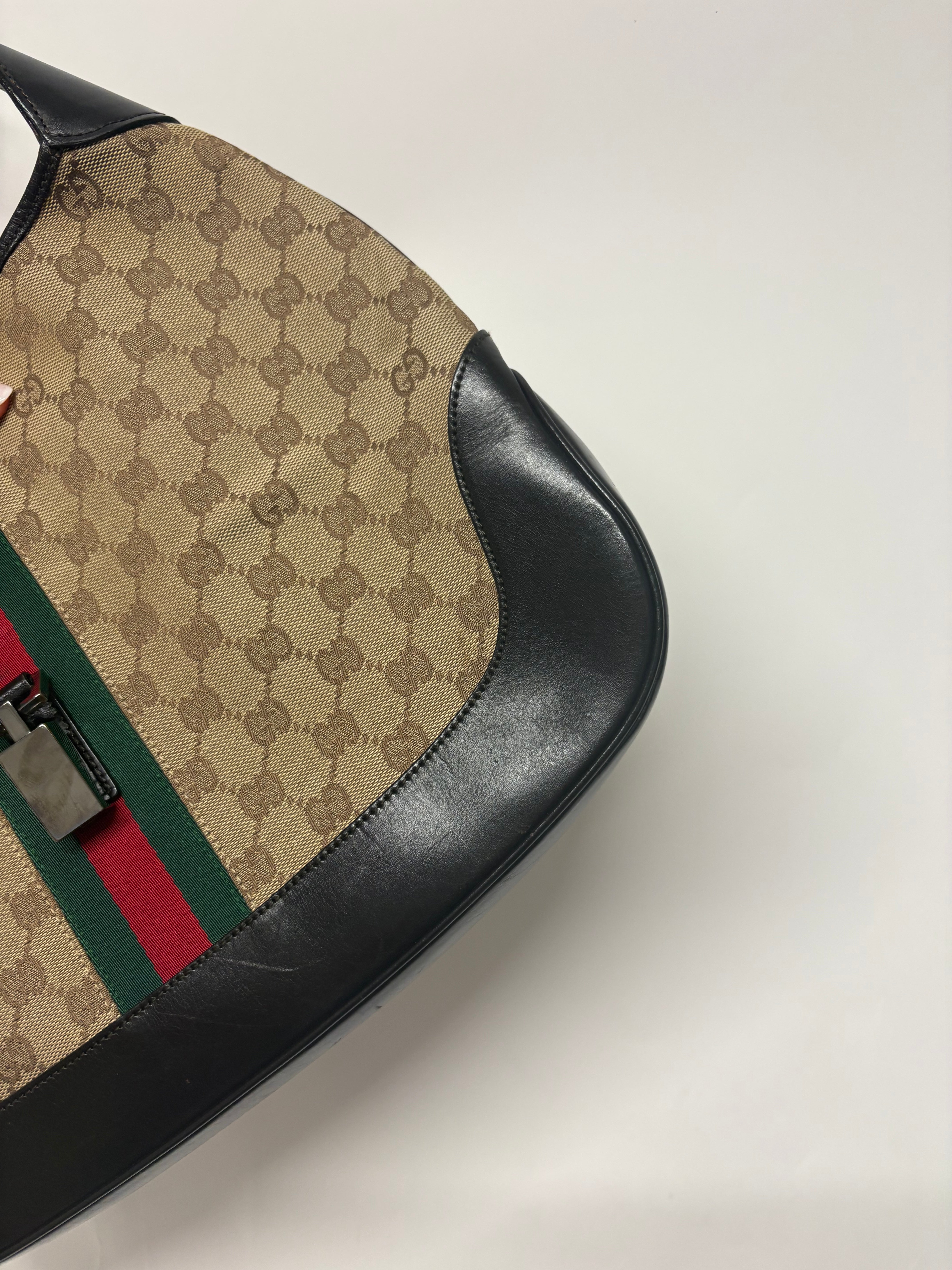 Gucci Jackie Grande Clásico Vintage | GG Canvas & Piel Marrón Oscuro