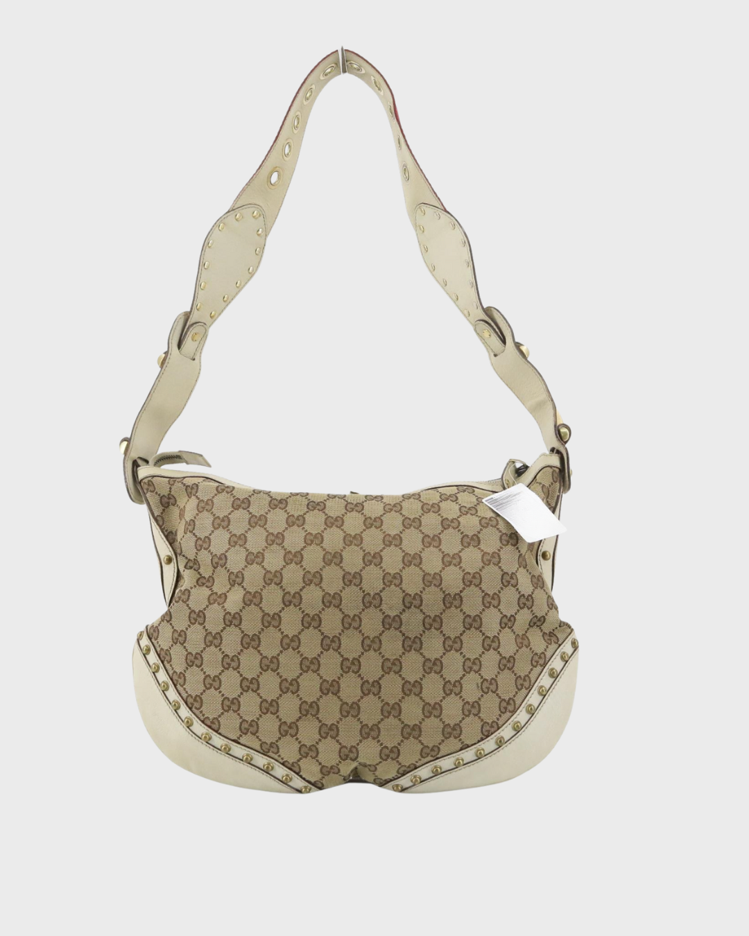 Gucci Pelham GG Canvas con tachuelas, piel blanca y bandolera