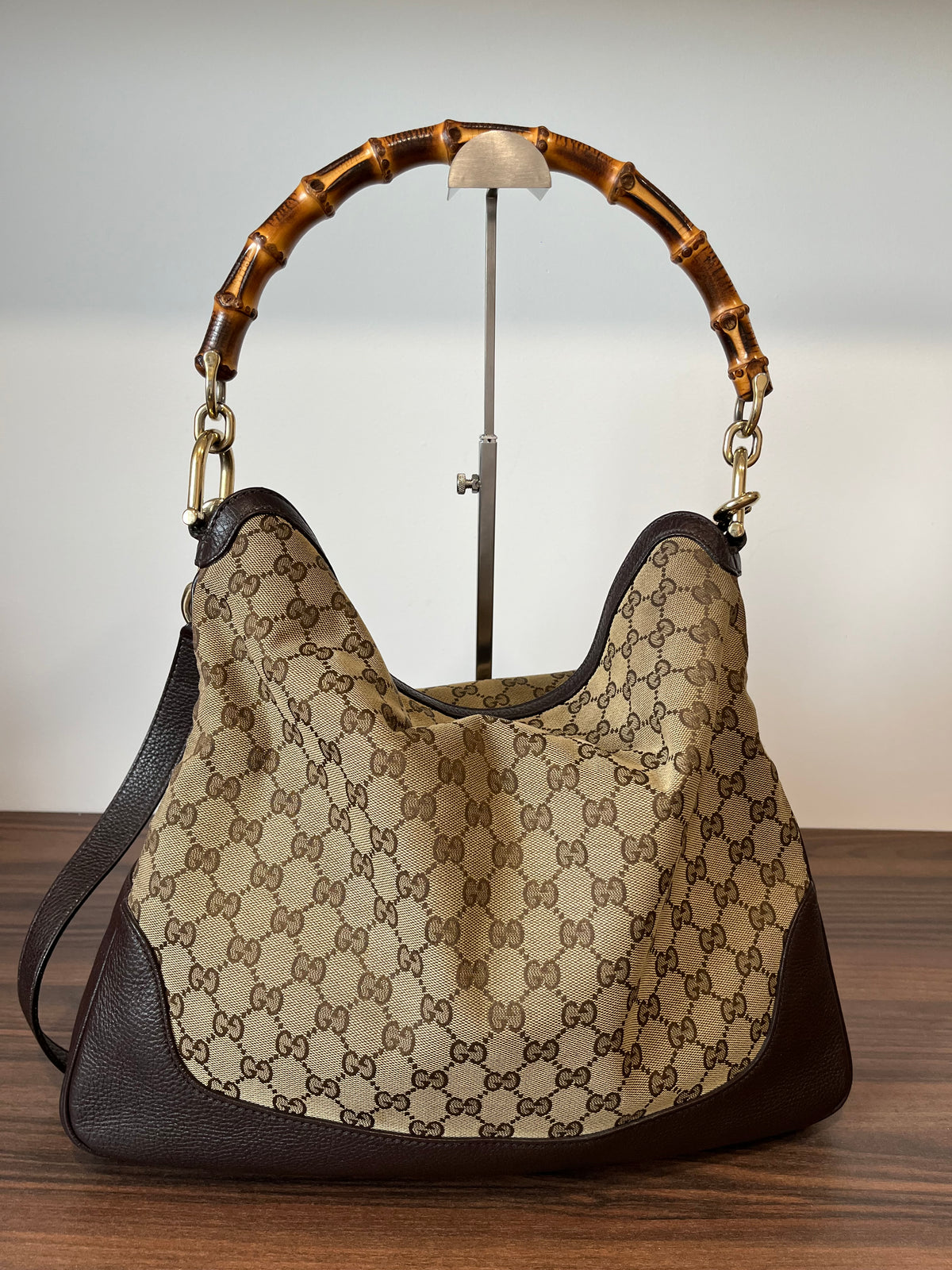 Gucci hobo Bamboo Lona GG Beige con Bandolera
