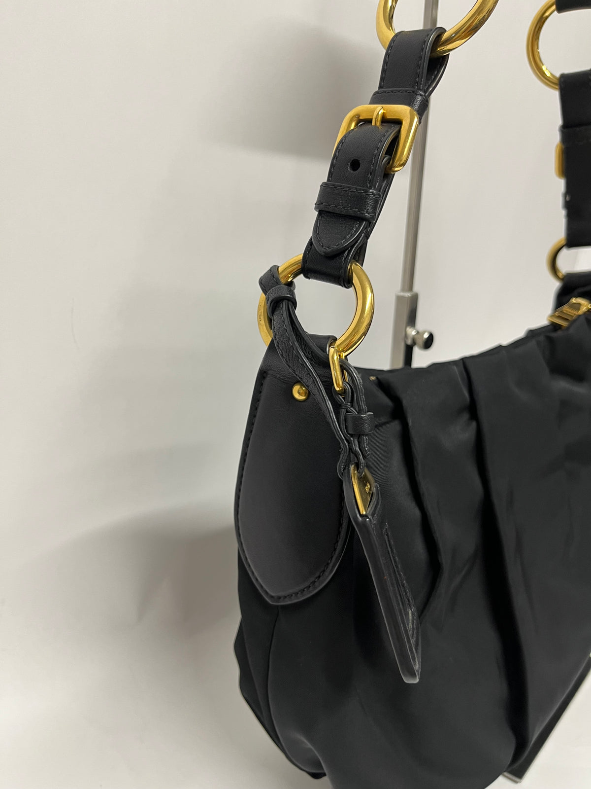 Prada Hobo Plisado Nylon Tessuto Negro