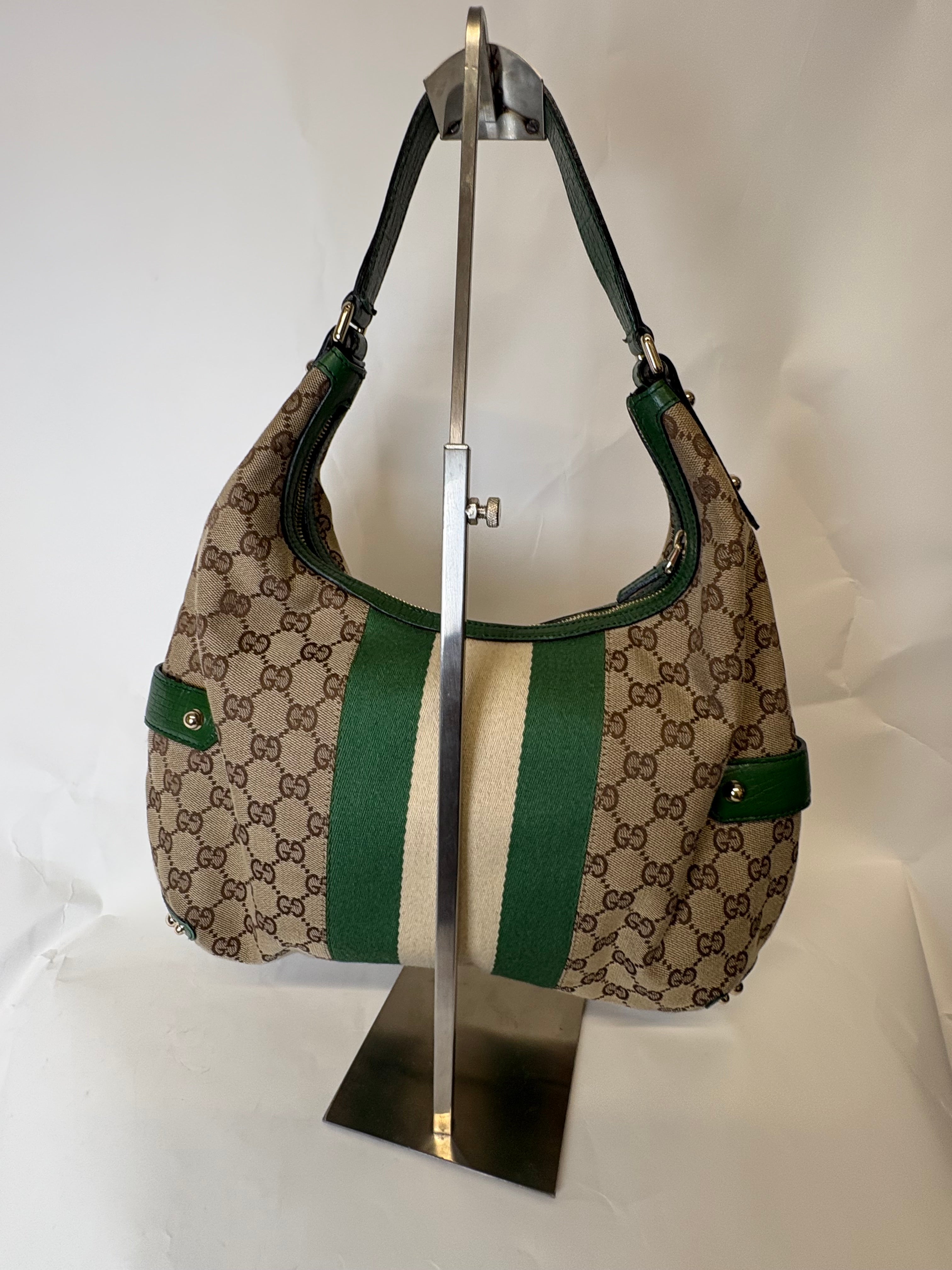 Gucci Horsebit Hobo chain large GG Canvas Verde Web