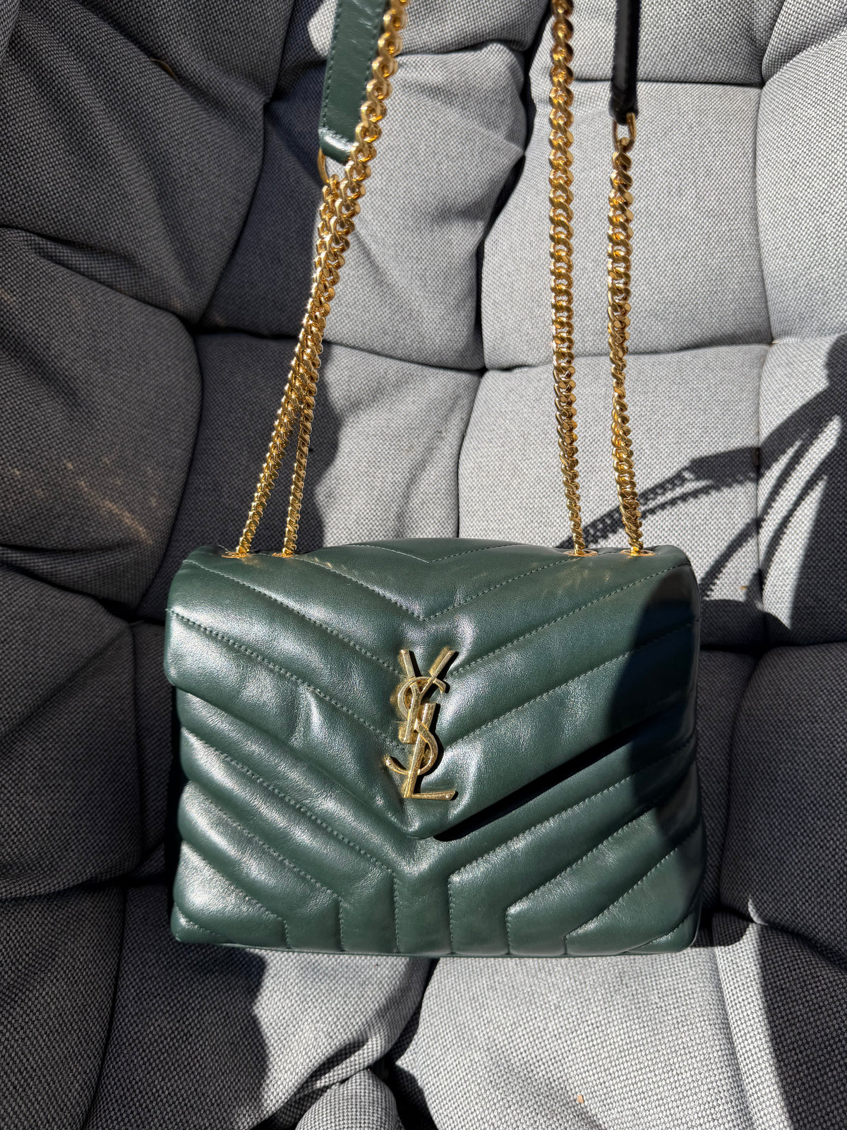 Saint Laurent LouLou Small Piel de Becerro Matelassé Verde Oscuro Full Set