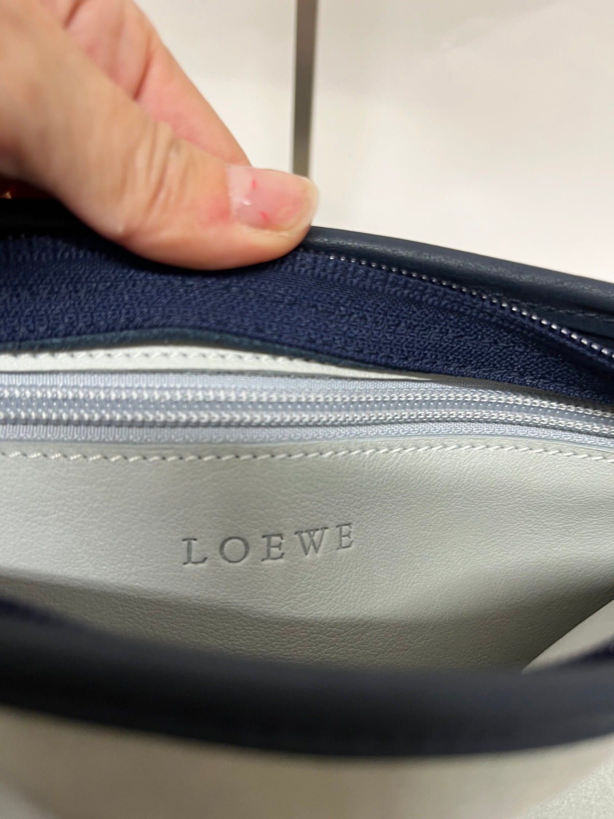 Loewe Hobo Pequeño Piel de Cordero Azul Marino y Ante Verde Claro · Herrajes Plata