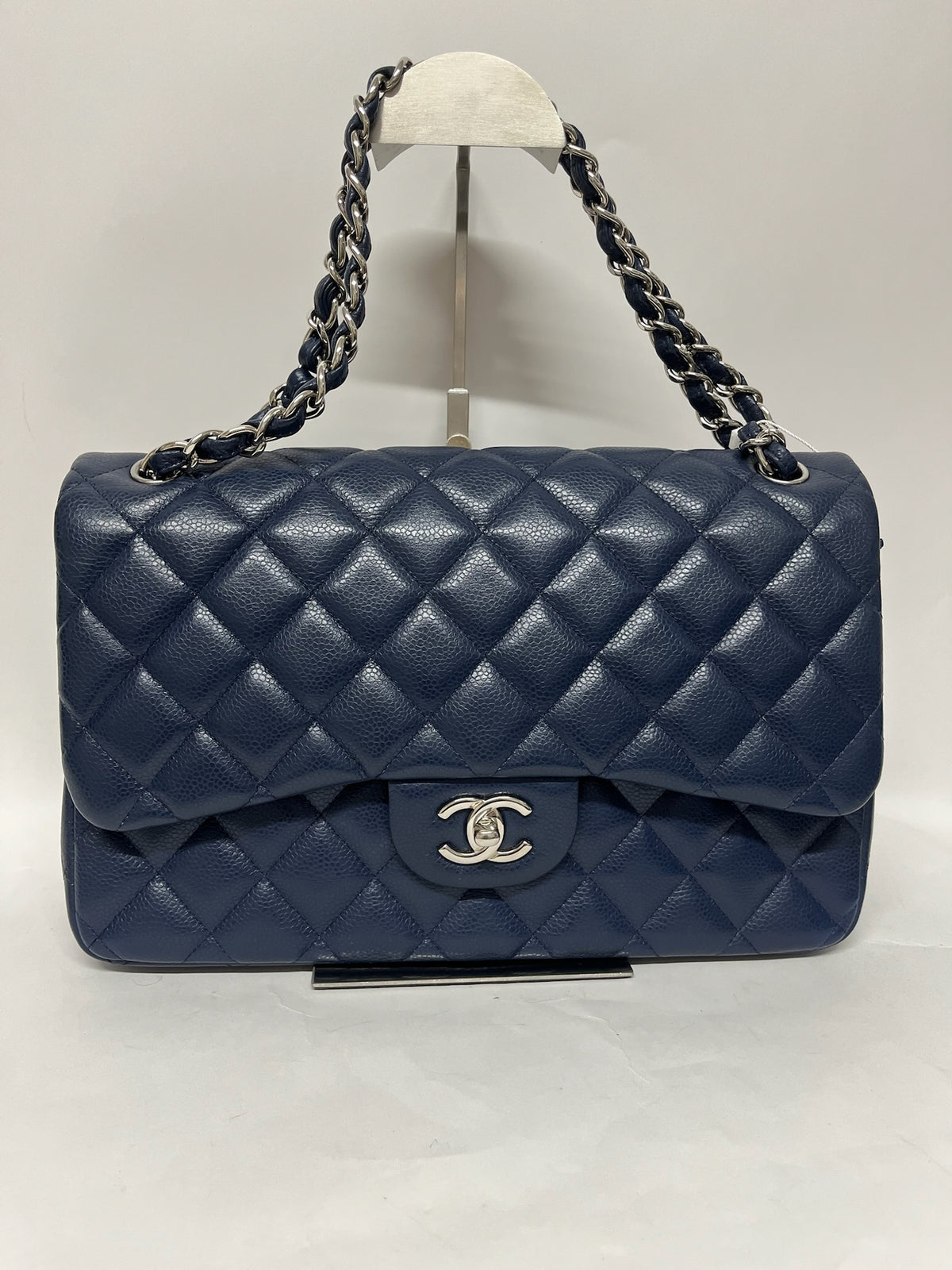 Chanel Classic Double Flap Jumbo Caviar Azul - serie 15