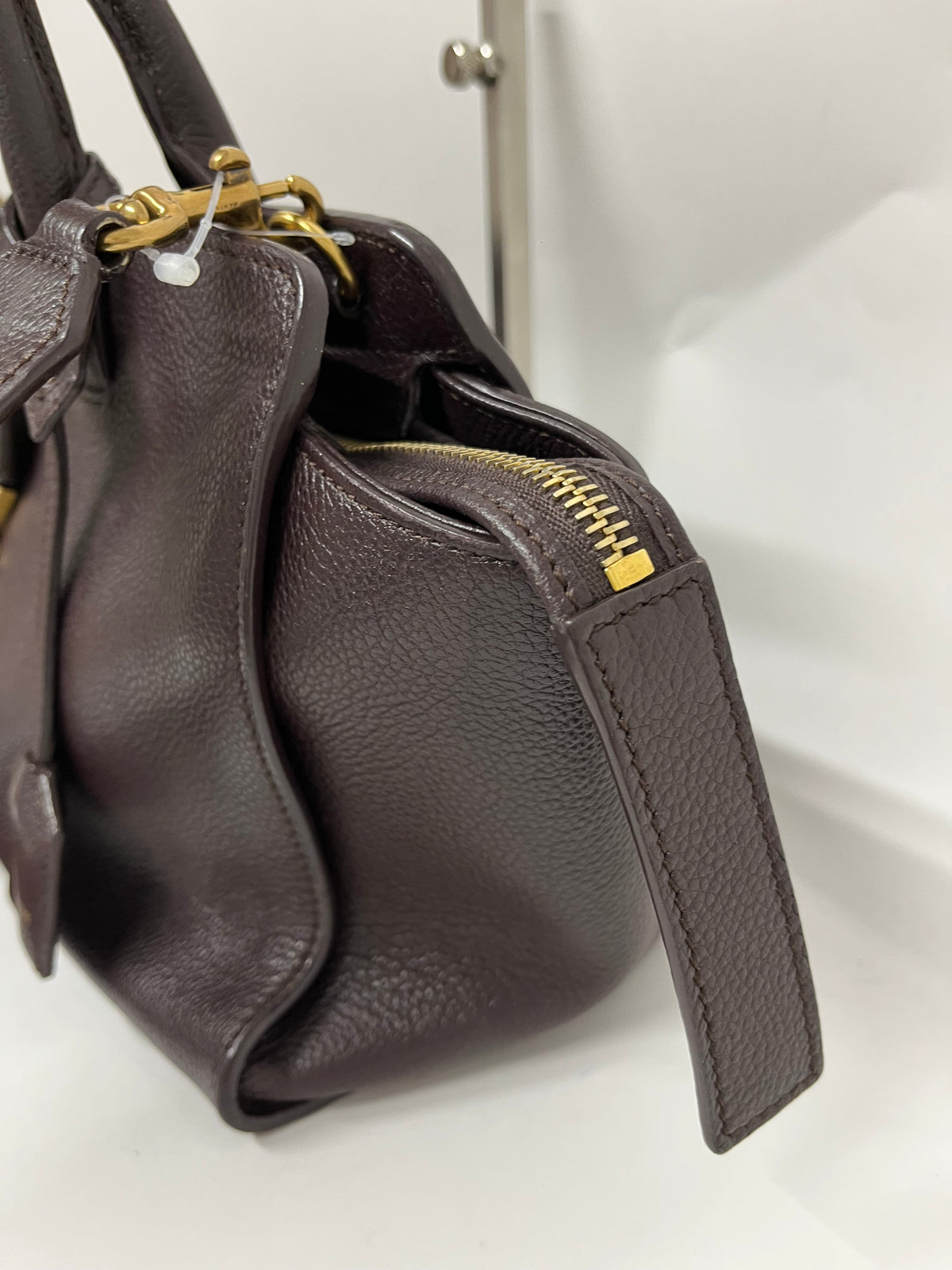 Saint Laurent Cabas 2Way Piel Marrón berenjena con Bandolera