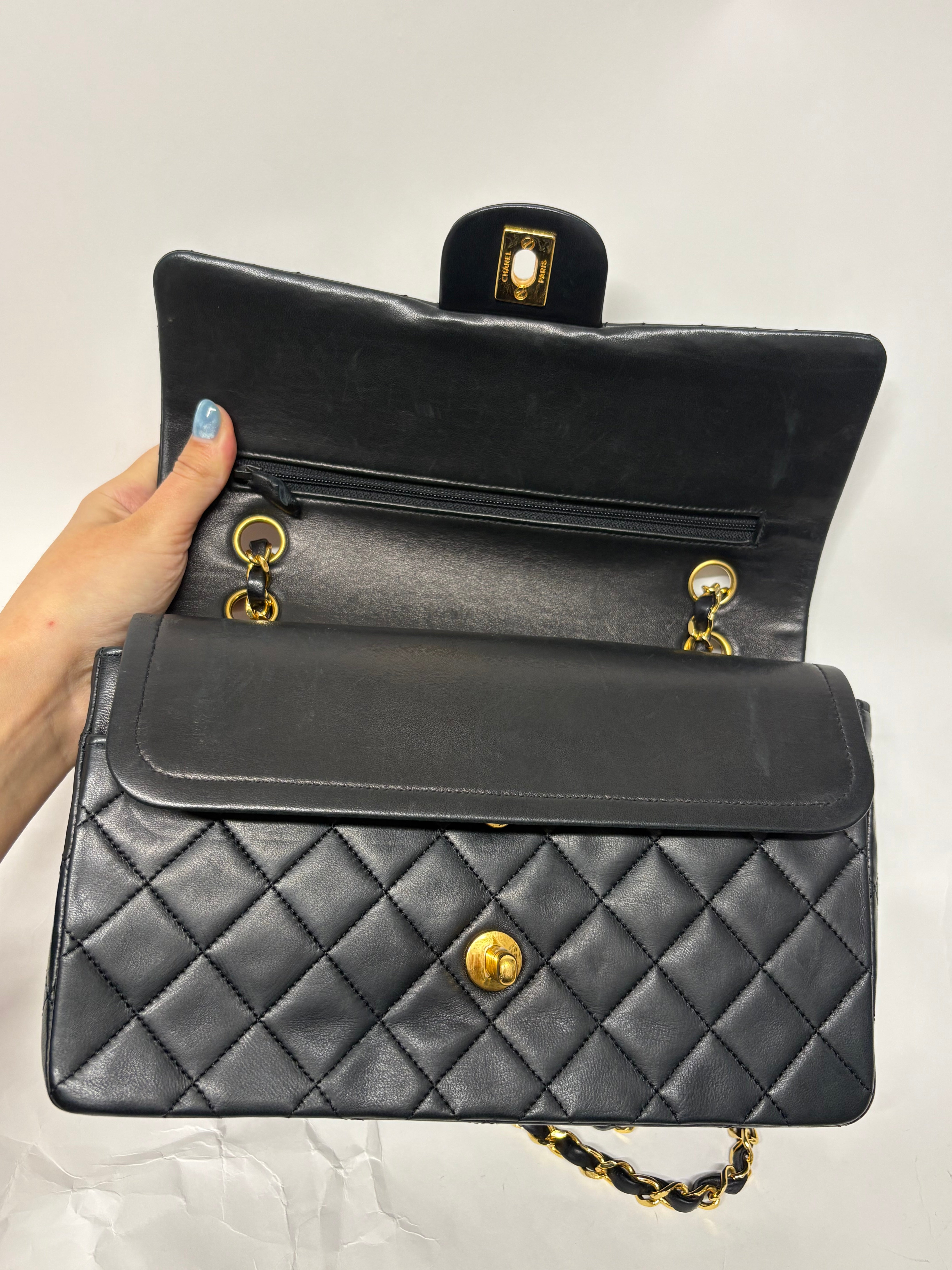 Chanel Timeless Double Flap 25 Lambskin negro serie 0