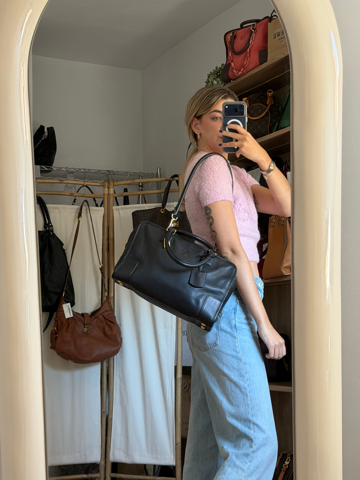 Loewe Amazona 36 Piel Negra Herrajes Dorados
