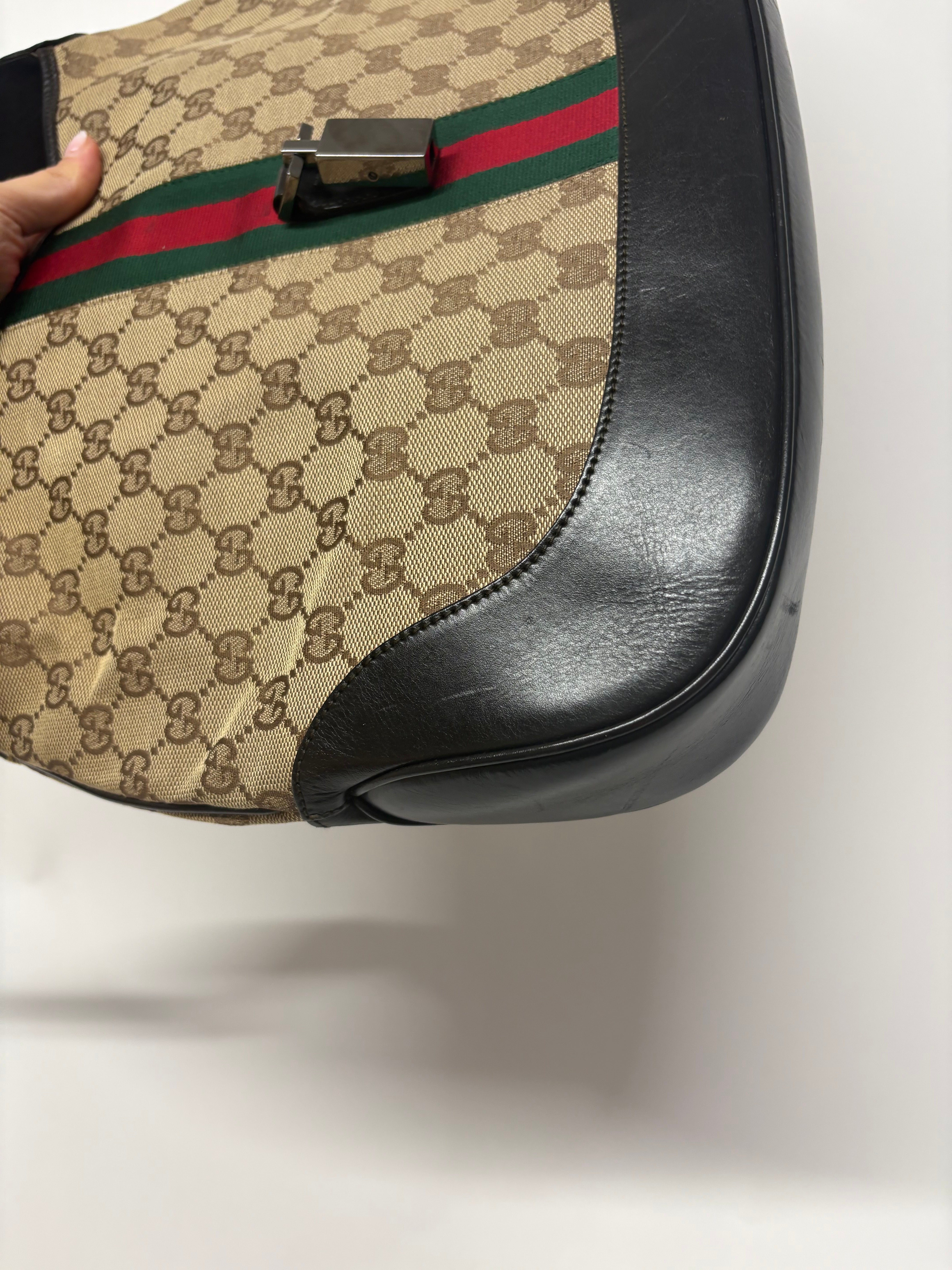 Gucci Jackie Grande Clásico Vintage | GG Canvas & Piel Marrón Oscuro