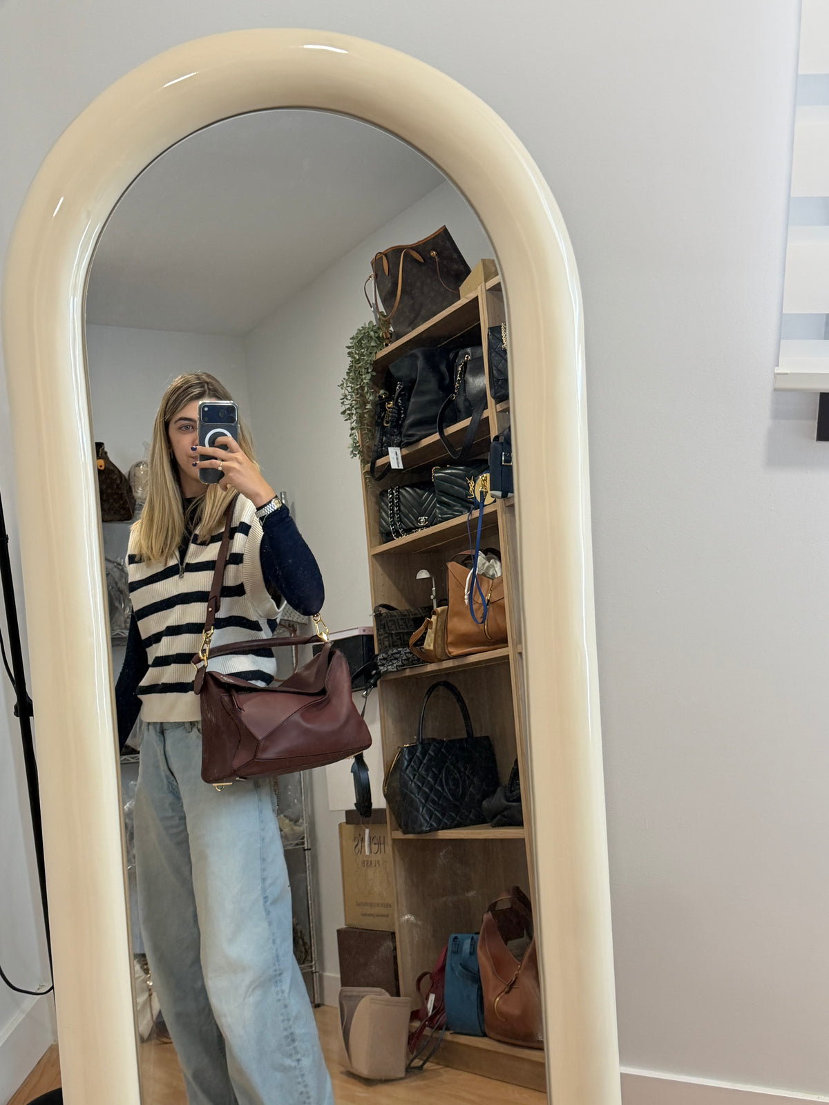 Loewe Puzzle Grande Piel Marrón Oscuro Teja · Herrajes Dorados · con Bandolera