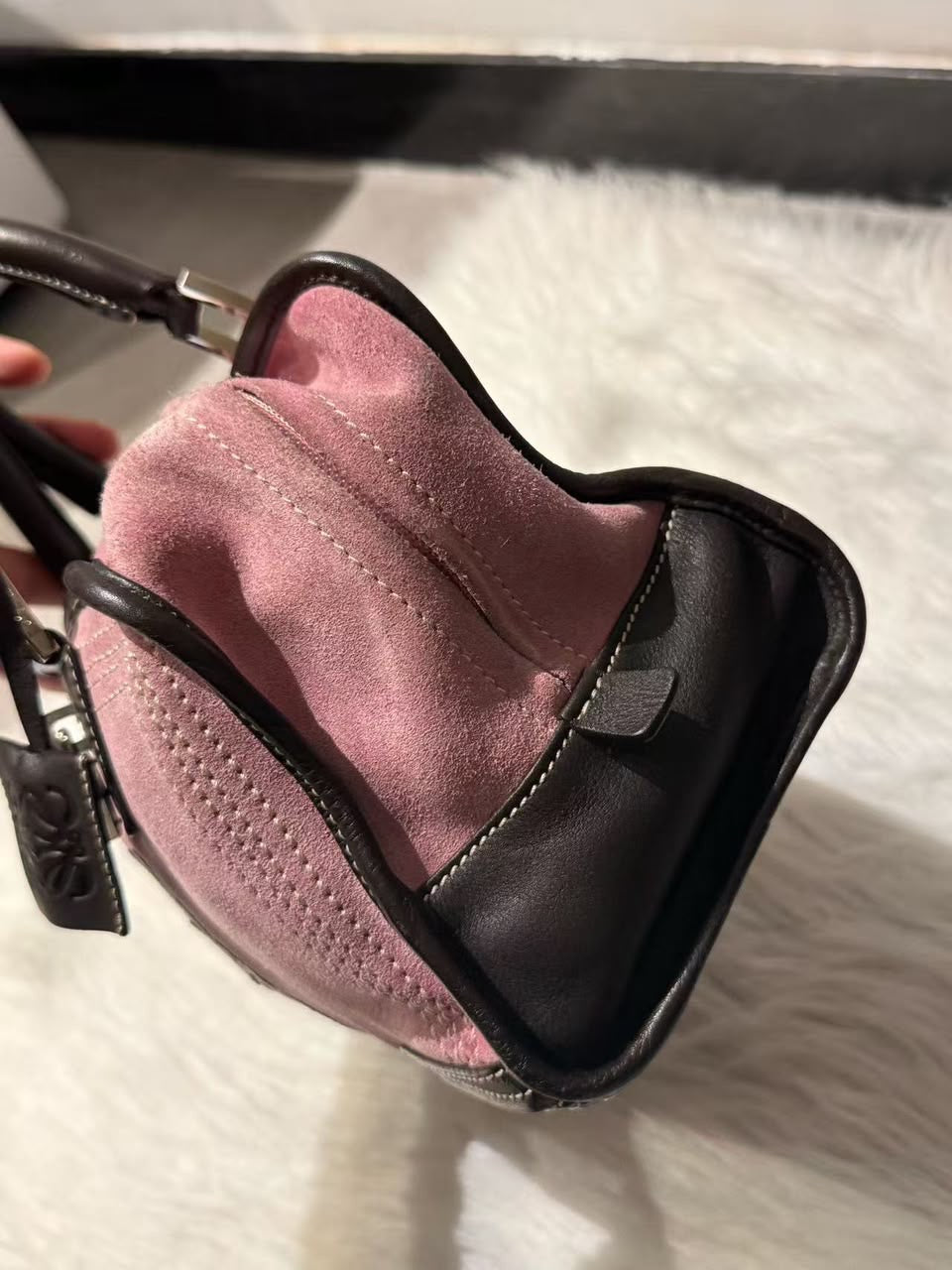 Loewe Amazona 28 Edición Especial Ante Rosa y Piel Marrón