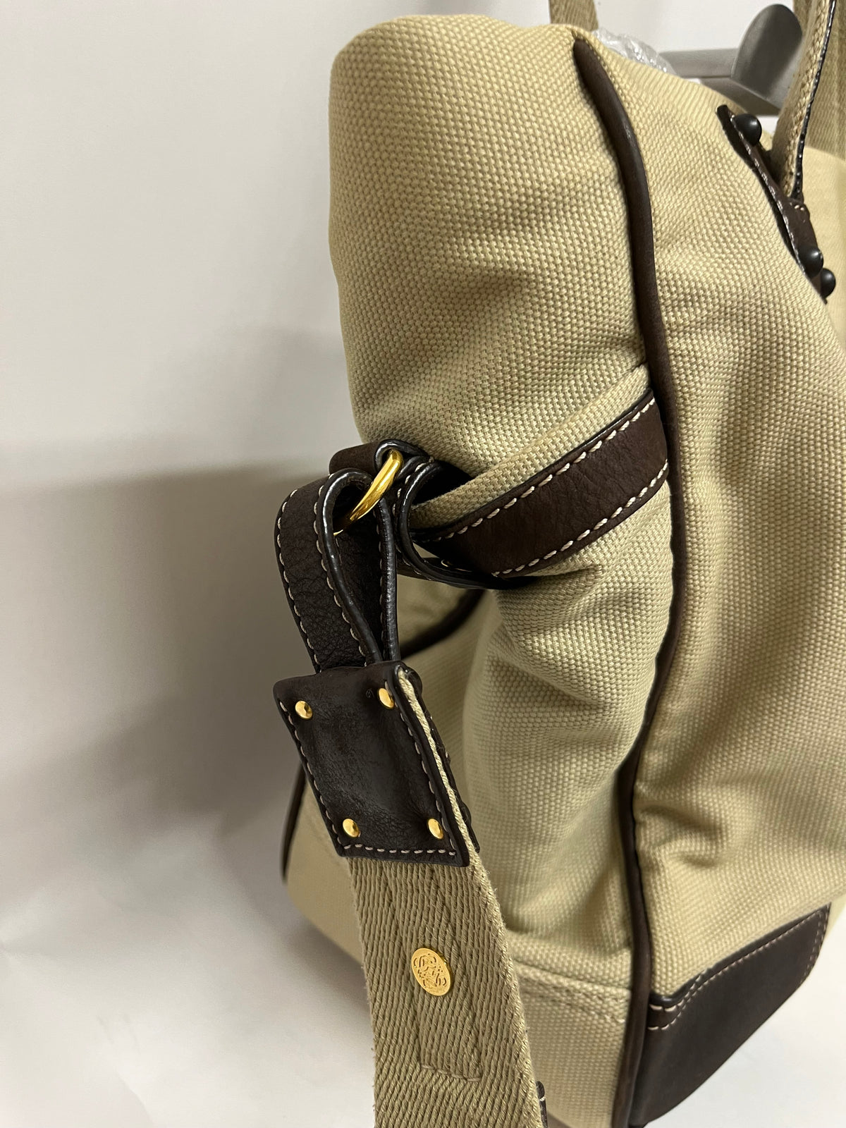 Loewe Tote Lona Crema con Anagrama en Piel Marrón y bandolera
