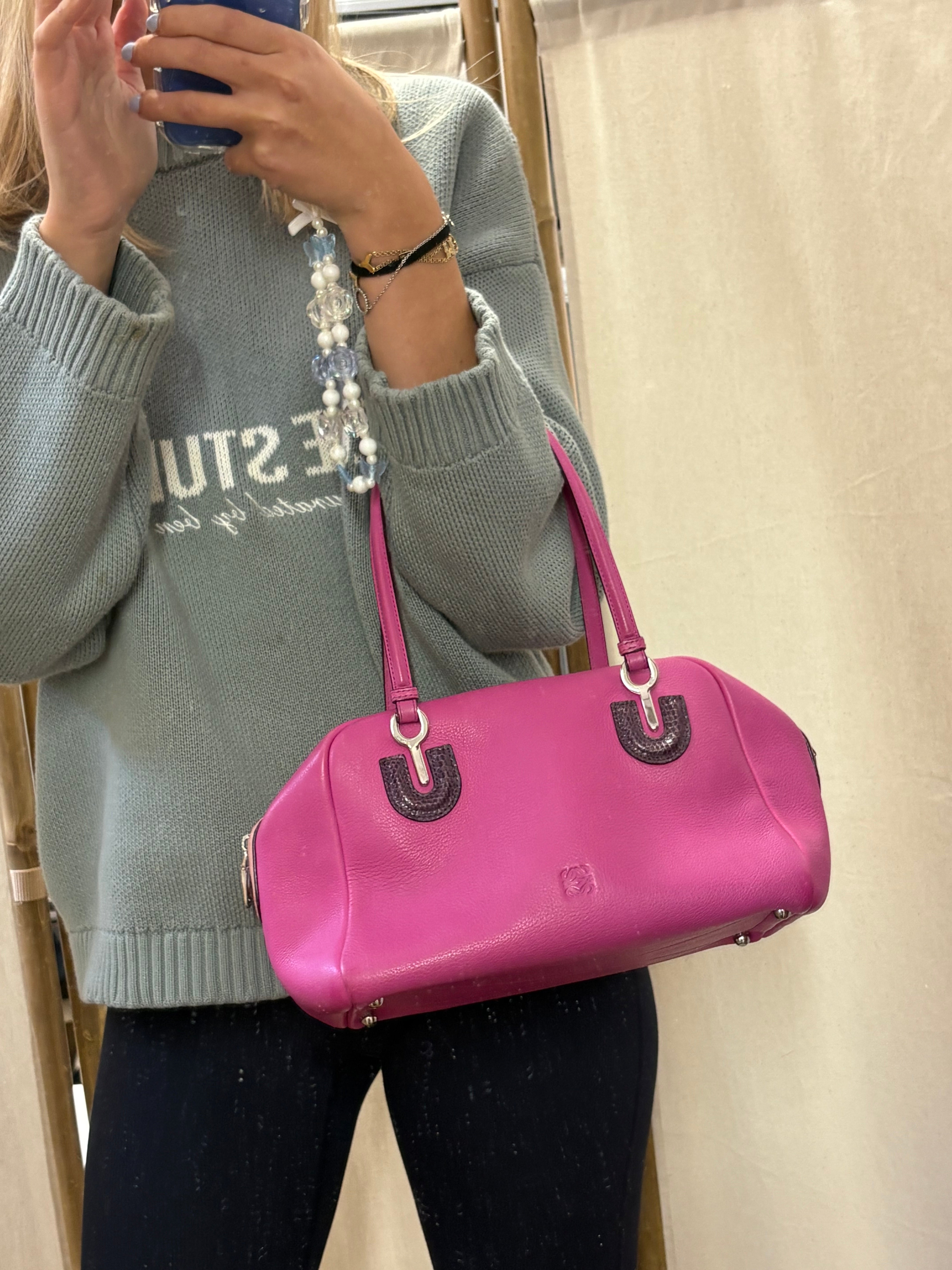 Loewe Bolso Vintage Fucsia Piel con Detalles Exóticos