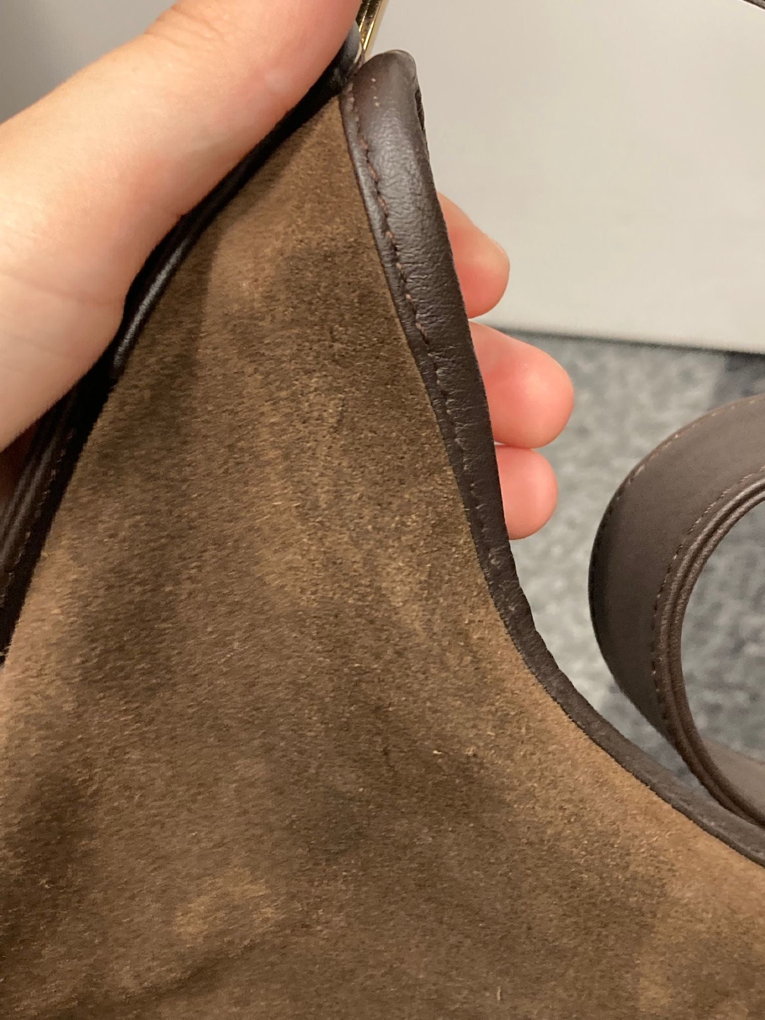 Loewe Bolso al Hombro en Ante Marrón Chocolate y Piel Lisa