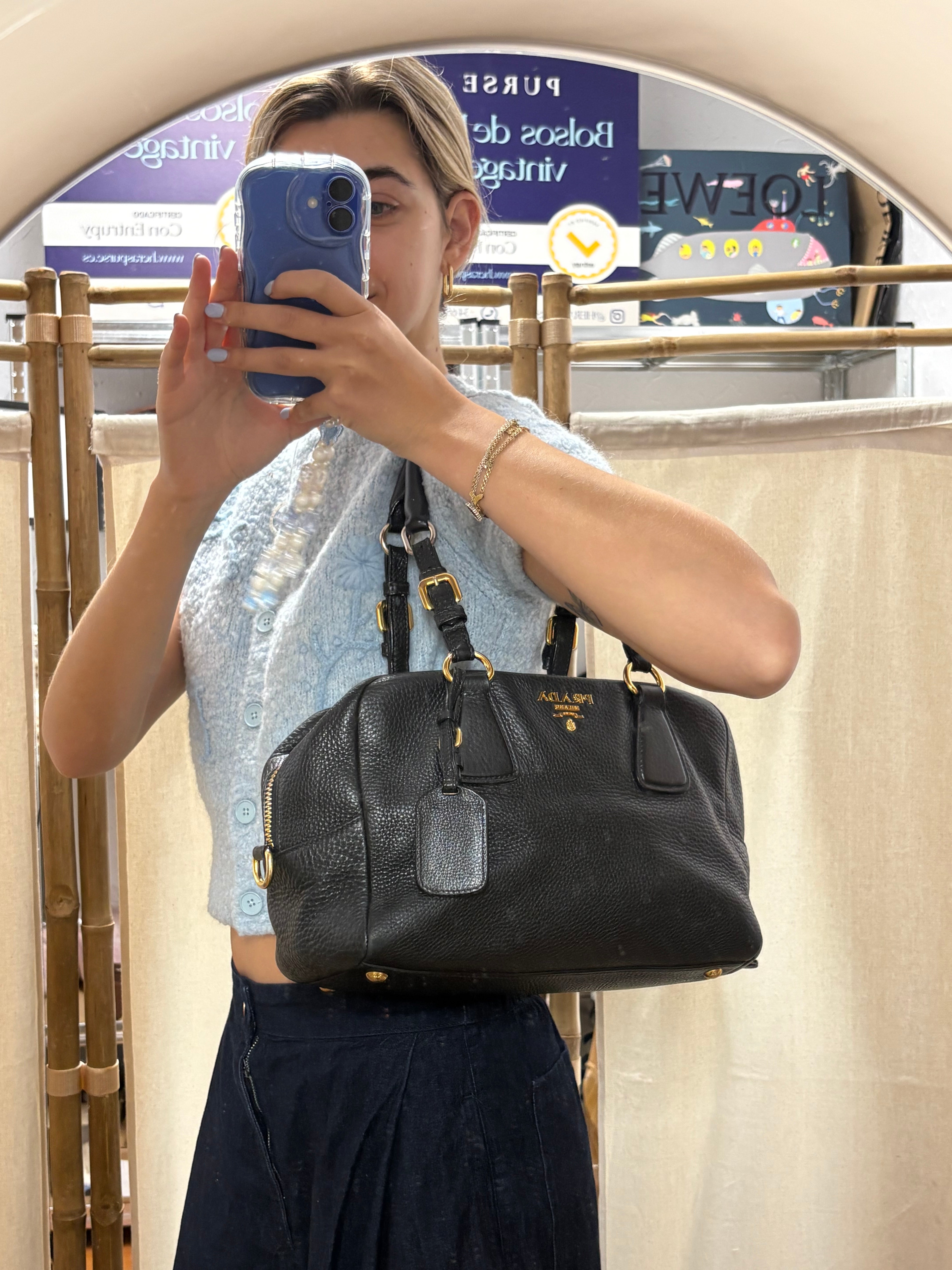 Prada Vitello Daino Negro 2-Way Original – Bandolera