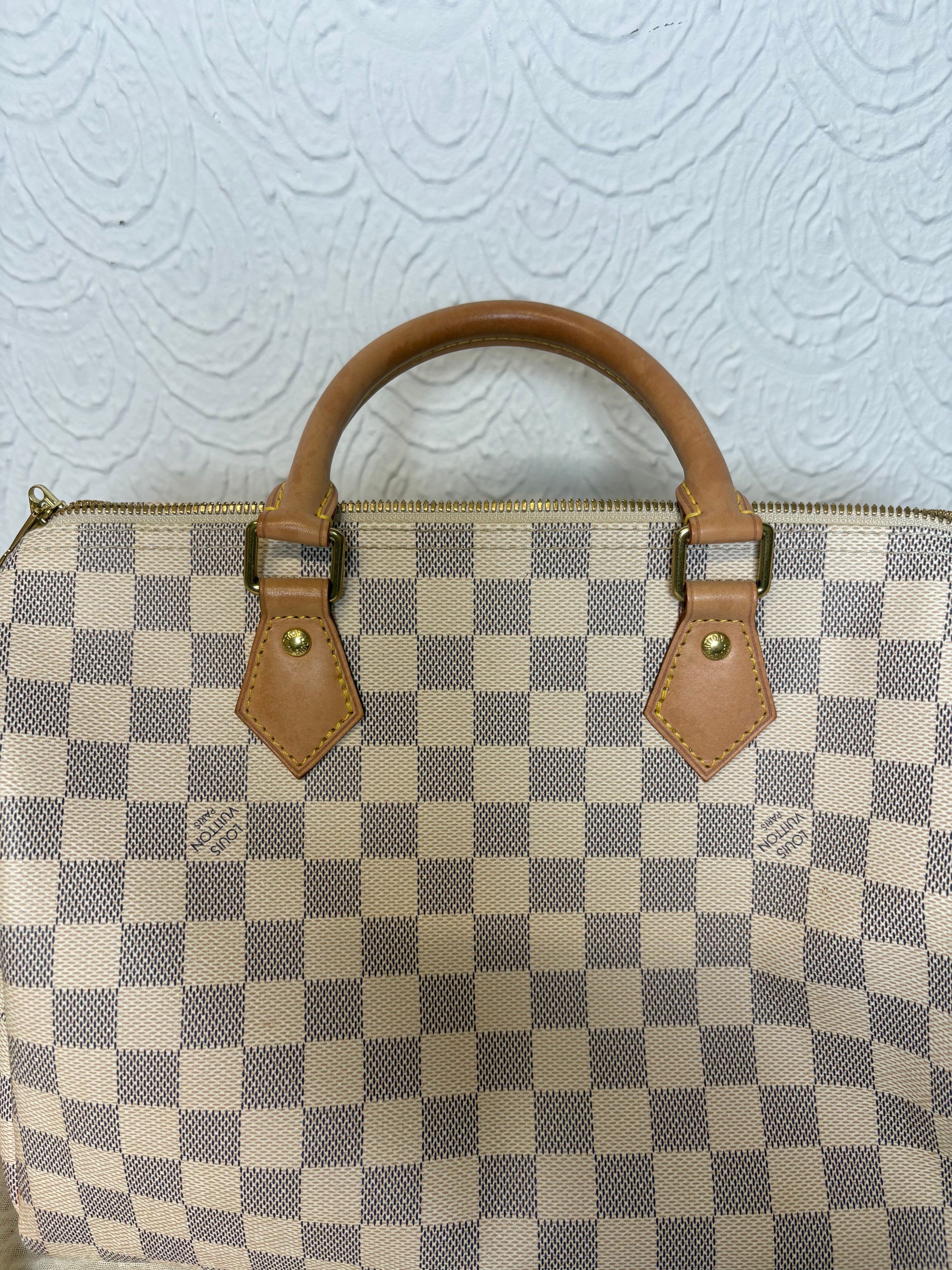 Louis Vuitton Speedy 30 Bandoulière Canvas Damier Azur y piel vachetta