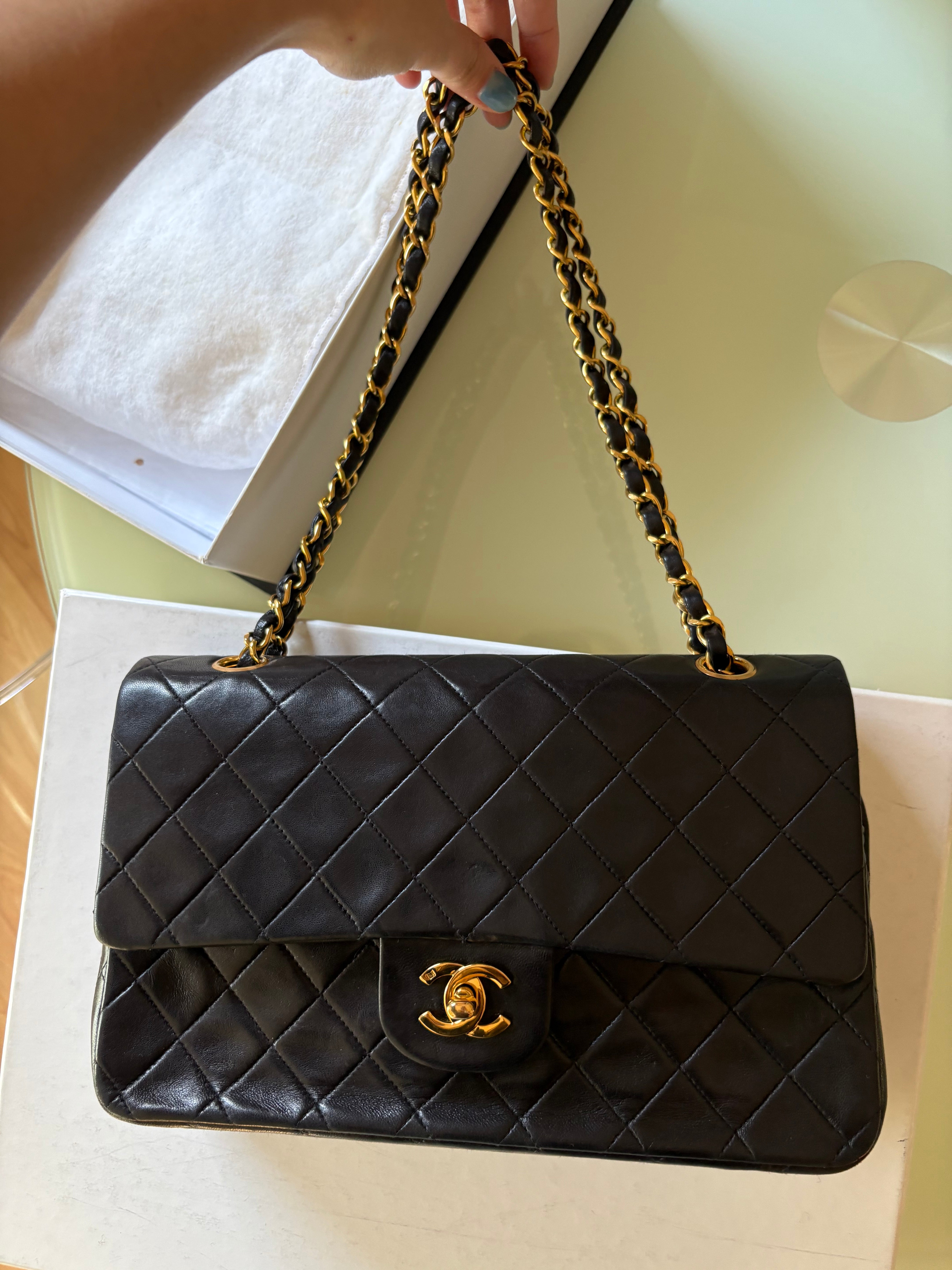 Chanel Timeless Classic Flap Medium 25 Double Flap Negro Lambskin