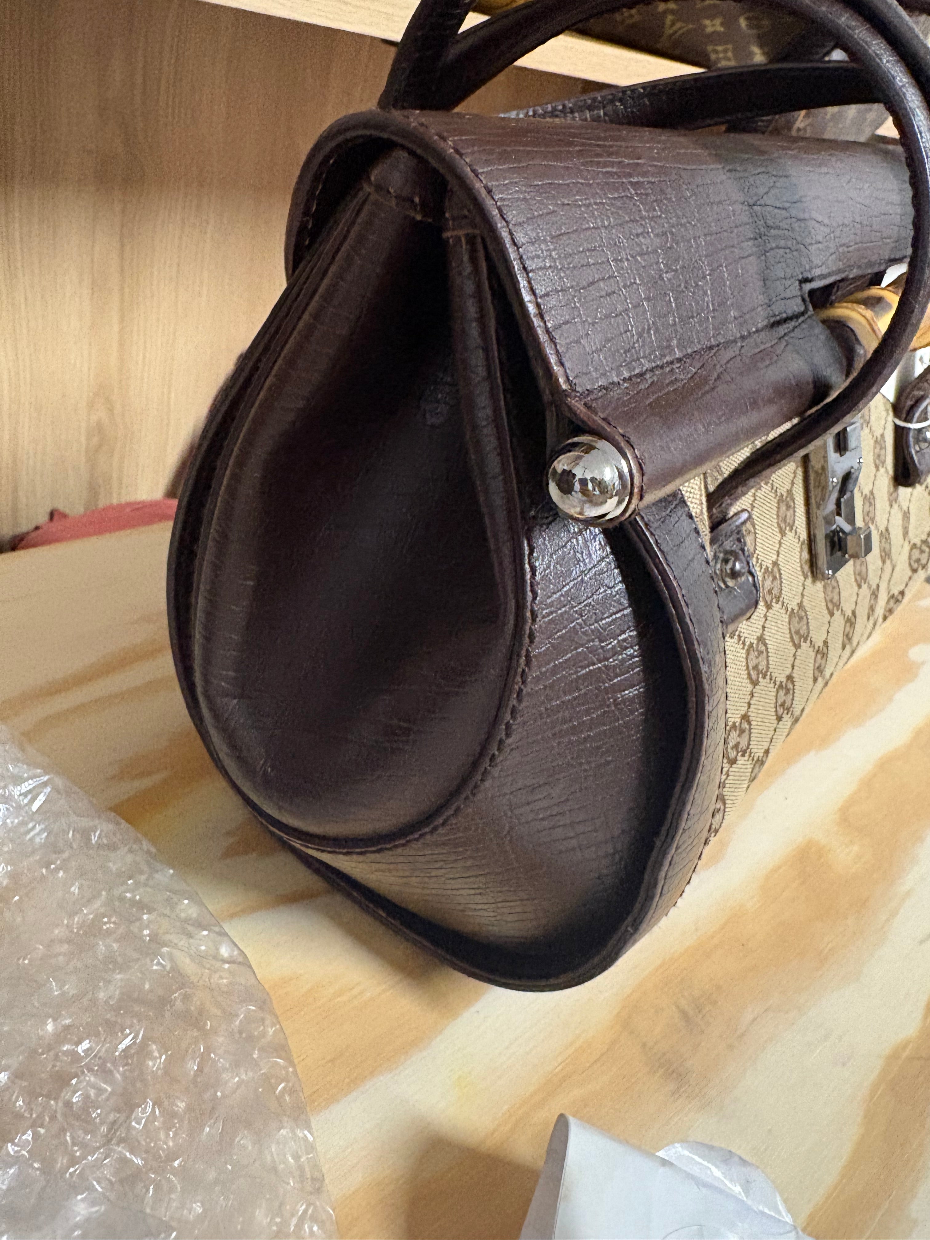 Gucci GG Canvas Bamboo Handbag