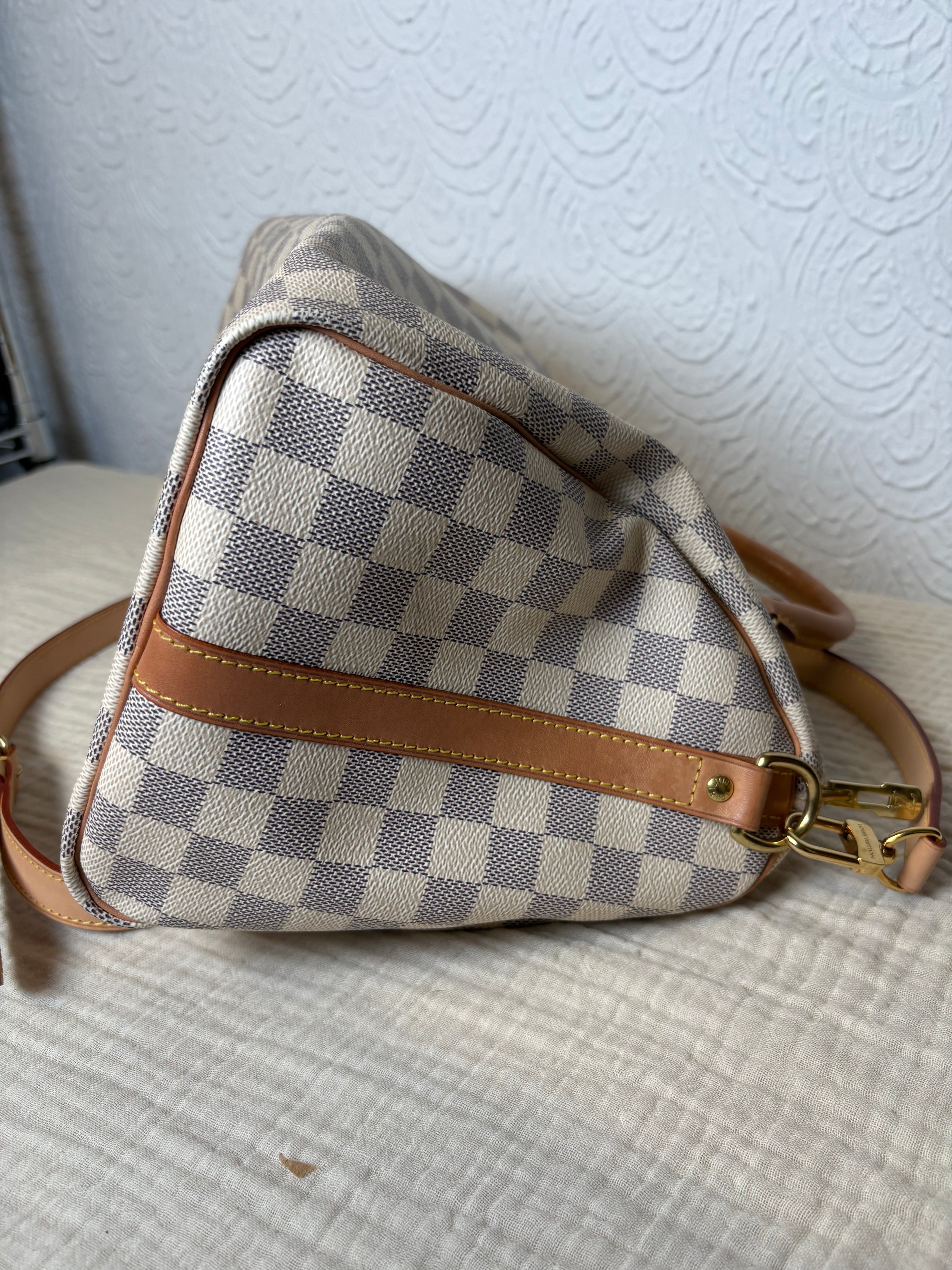 Louis Vuitton Speedy 30 Bandoulière Canvas Damier Azur y piel vachetta