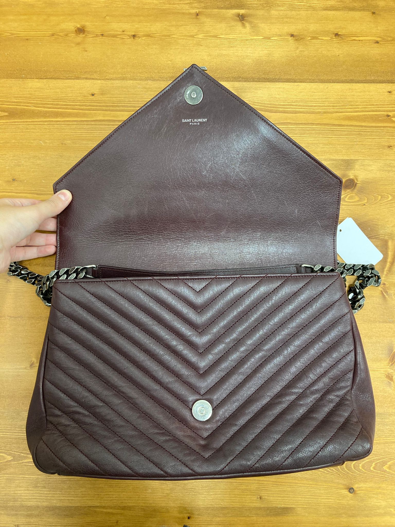 Saint Laurent College Large 2WAY Bag Bordeaux Chevron Leather