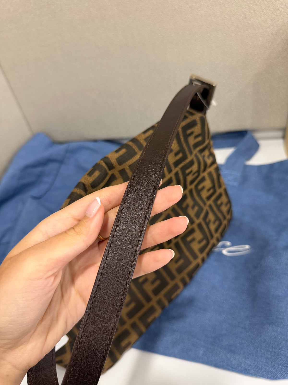 Fendi Mamma Baguette Lona Zucca Marrón vintage