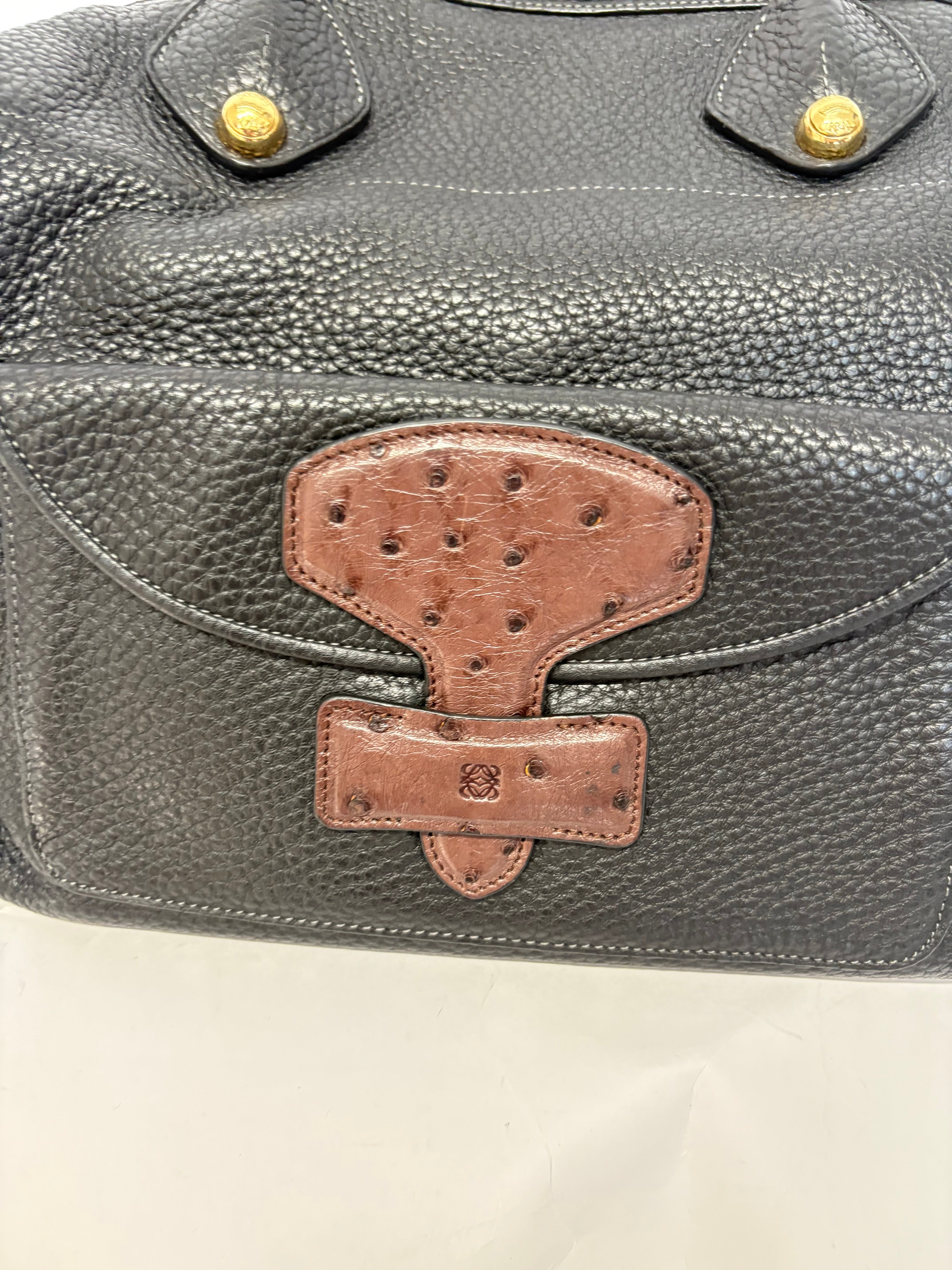 LOEWE Boston Bag Ostrich Pocket Edition Medium Black