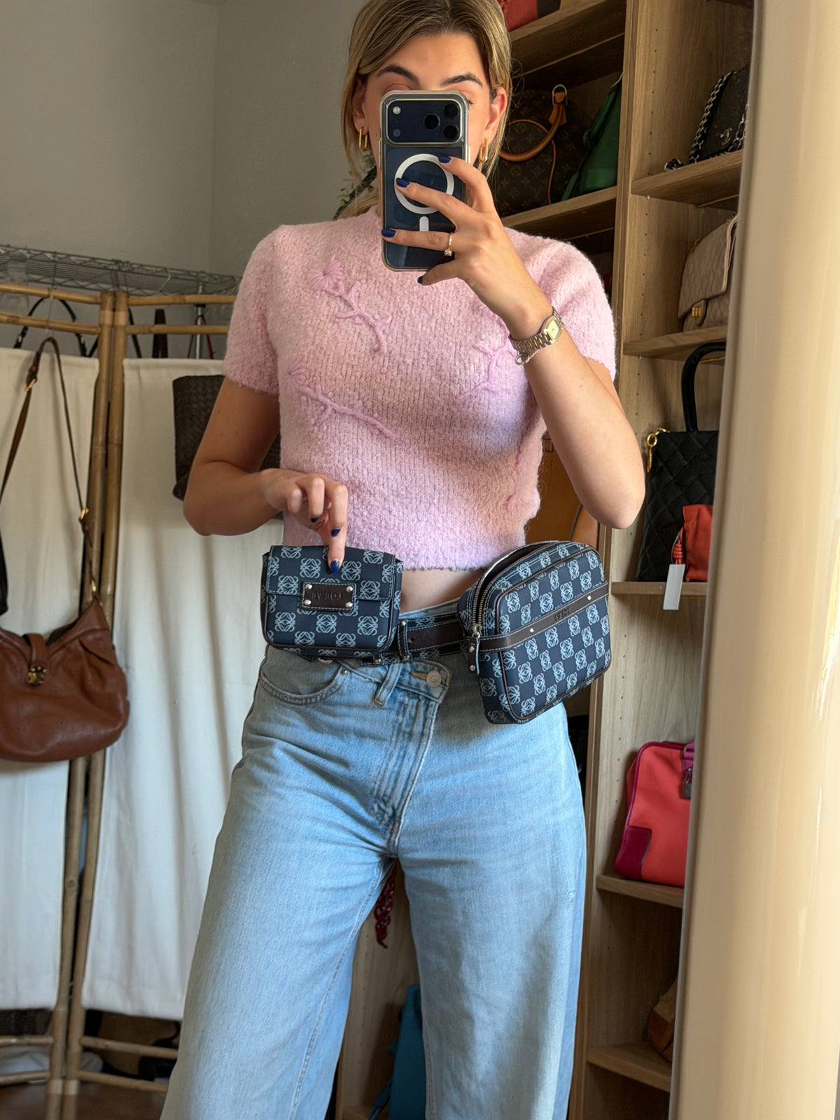 Loewe Belt Bag Jacquard Anagrama Azul Marino · tres en Uno