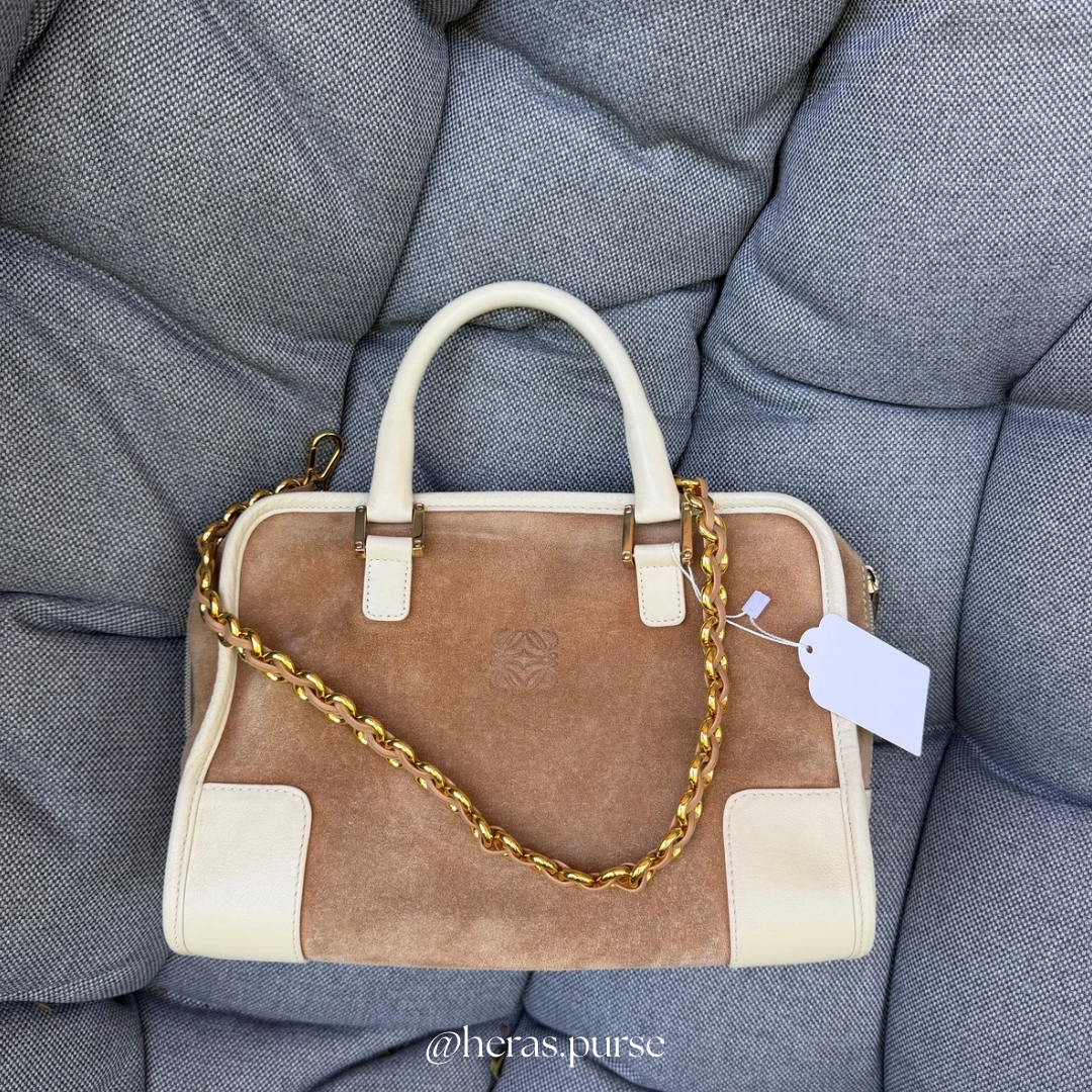 Loewe Amazona 28 blanco y ante oro 2 bandoleras