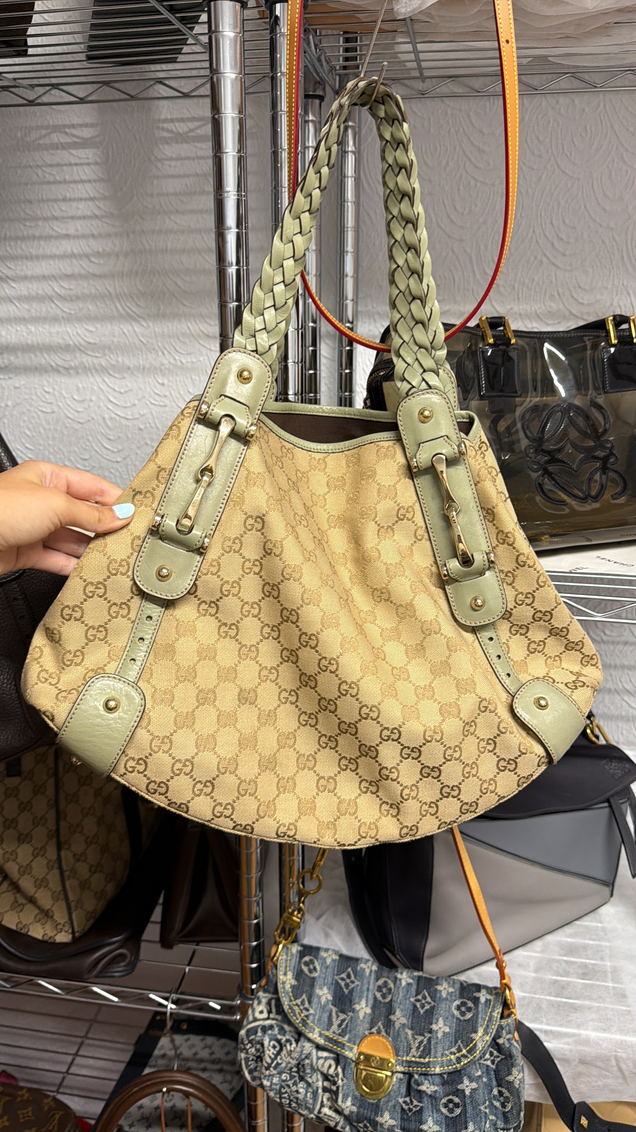 Gucci Pelham Horsebit GG Canvas Beige y Verde
