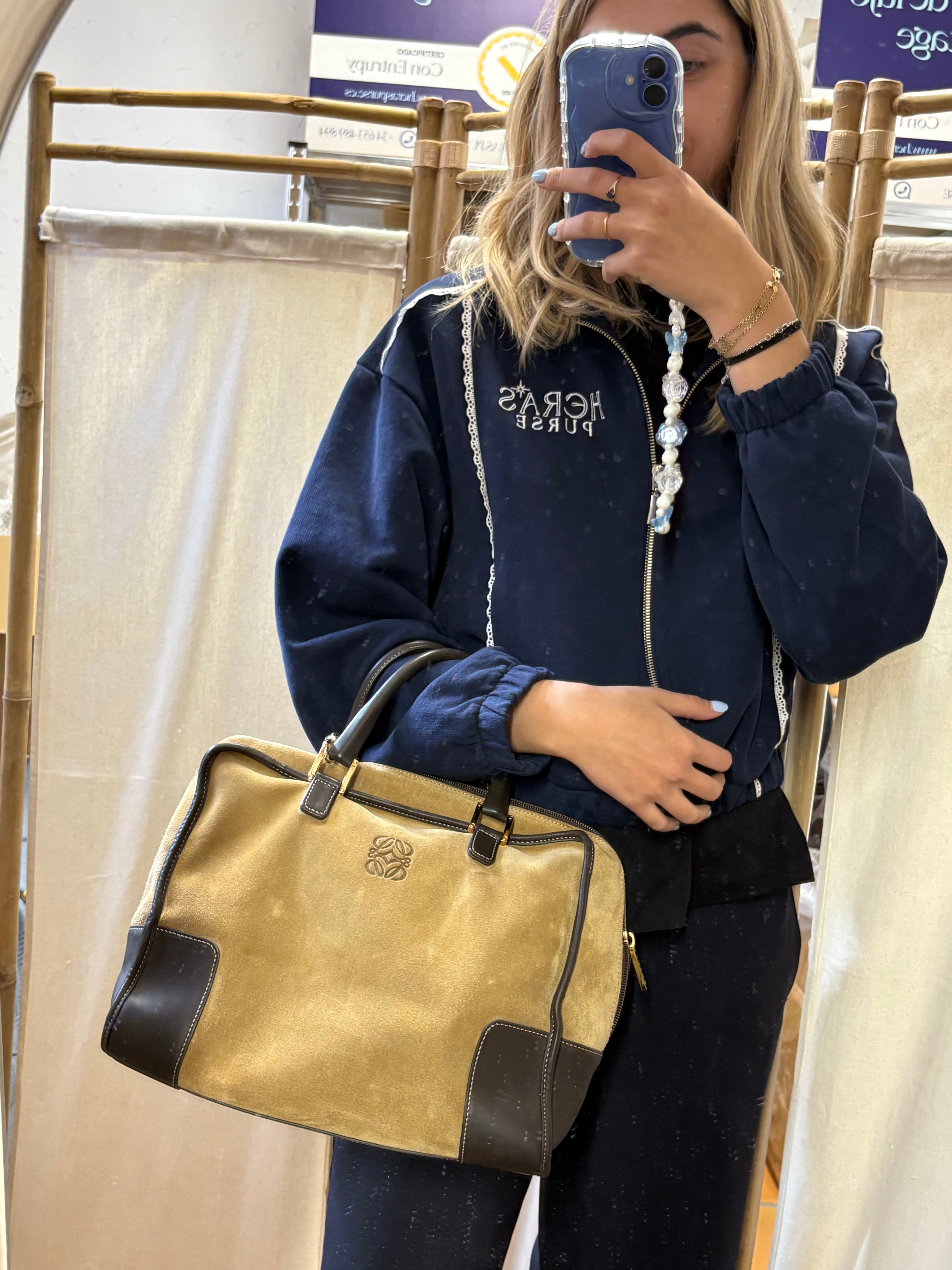 Loewe Amazona ante oro 32 marrón con bandolera extra