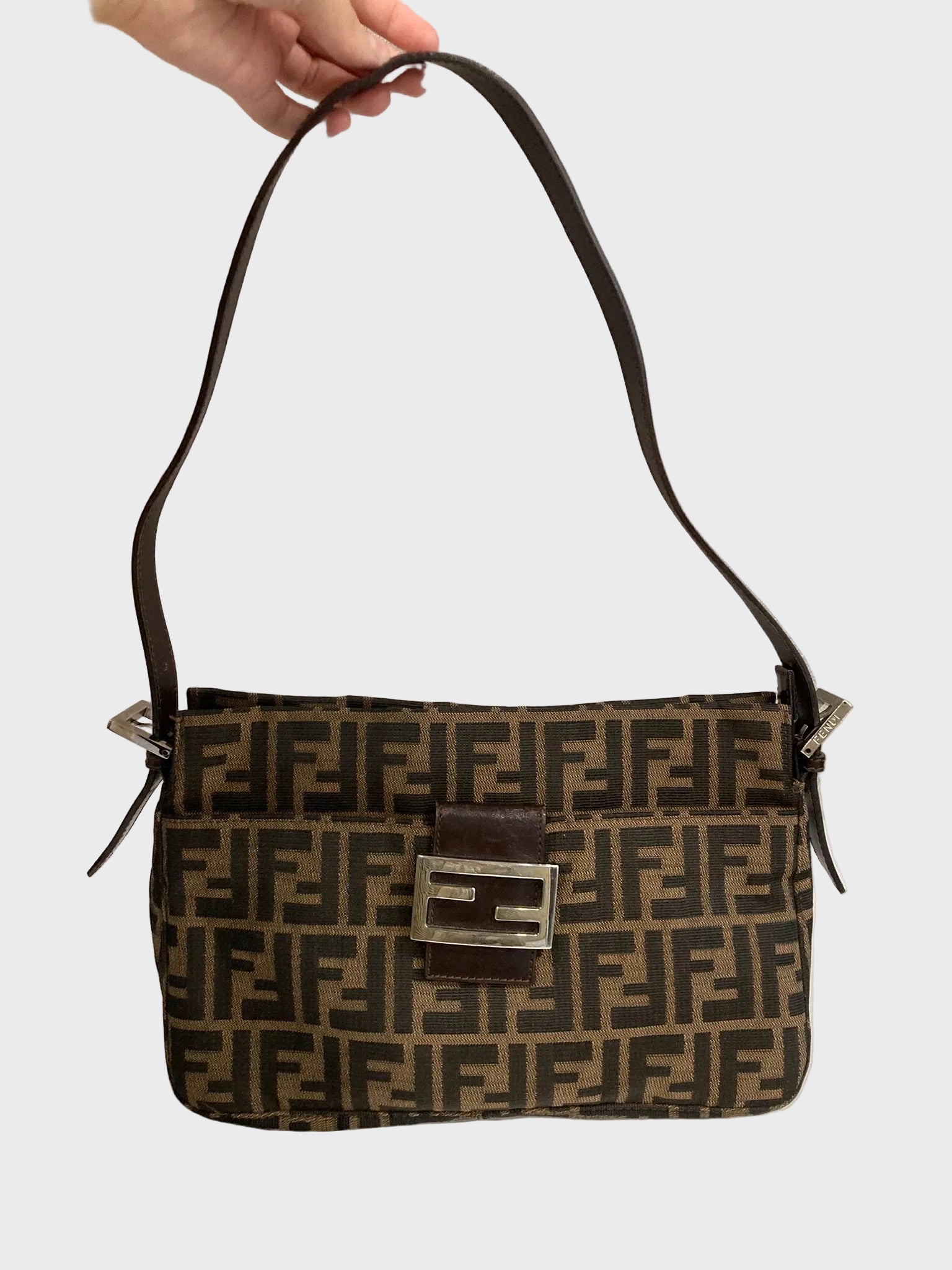 Fendi Zucchino Shoulder Bag Canvas FF Marrón