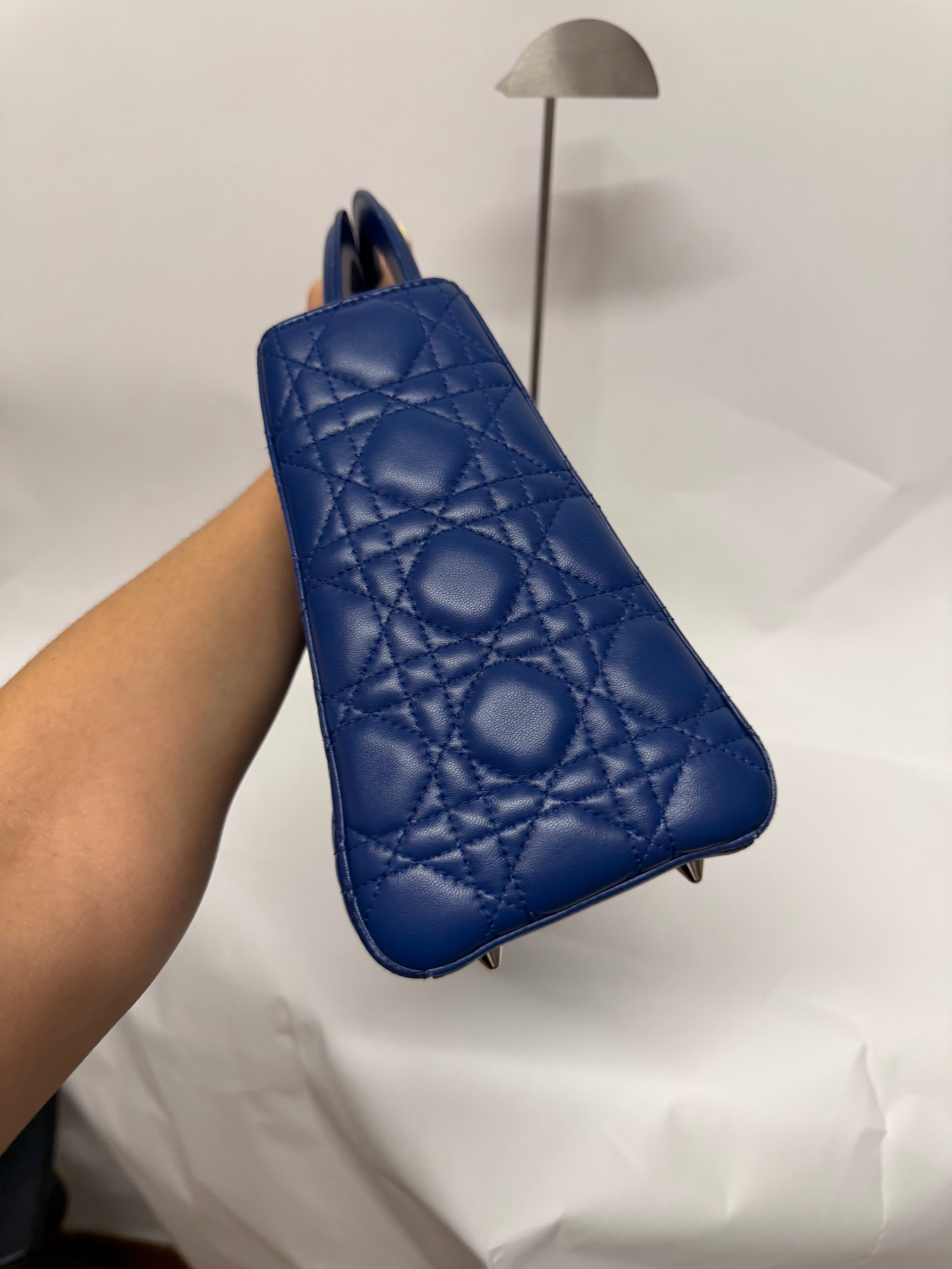 Christian Dior Lady Dior Mediano Azul Lambskin Cannage