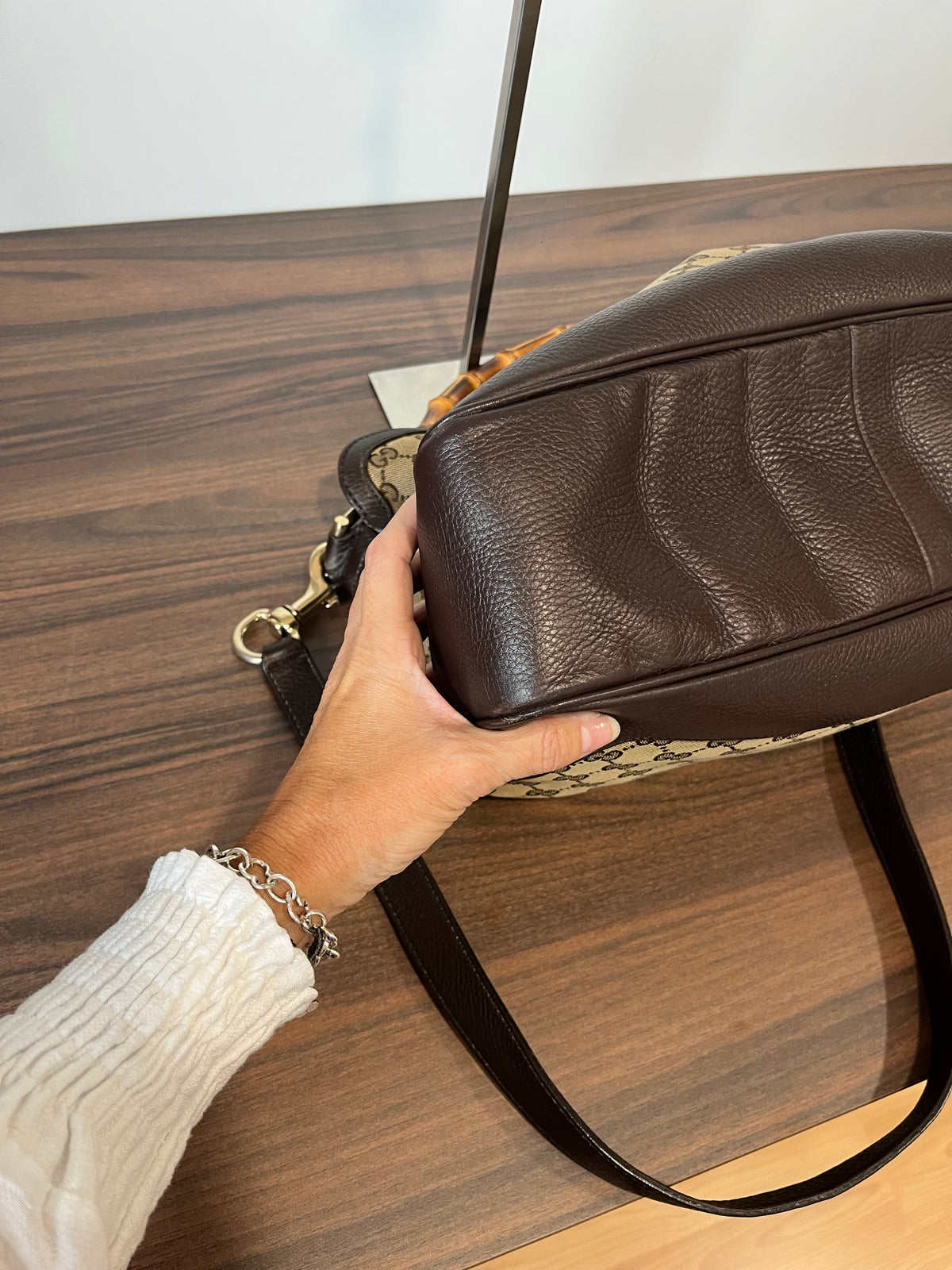 Gucci hobo Bamboo Lona GG Beige con Bandolera