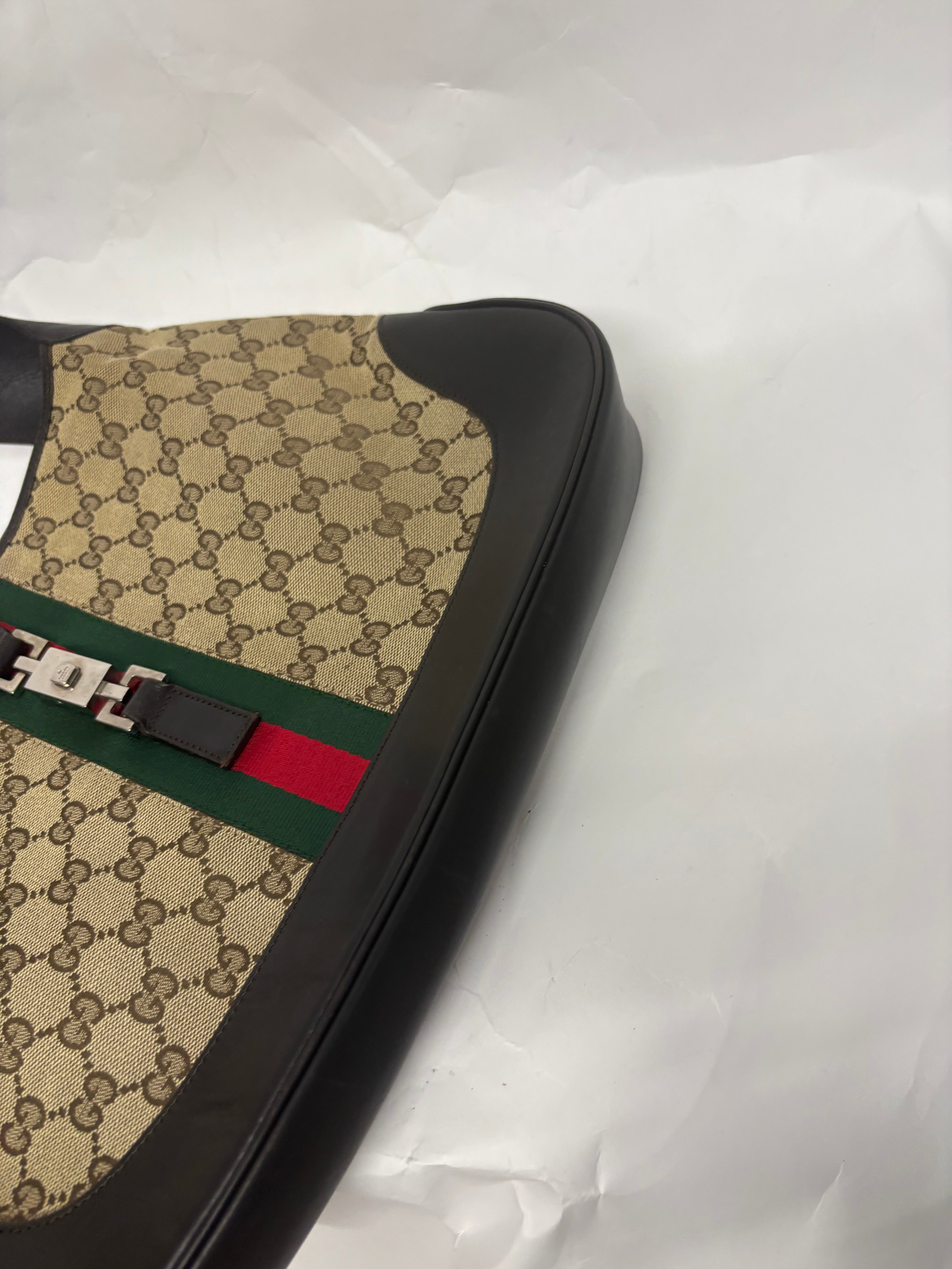 Gucci Jackie Grande Clásico Vintage | GG Canvas & Piel Marrón Oscuro