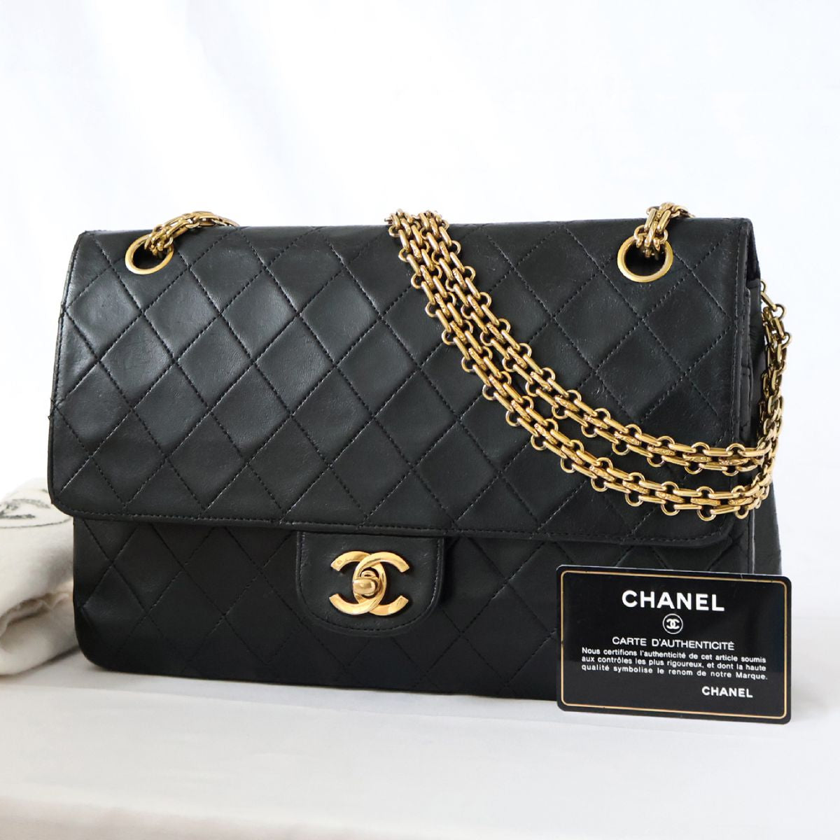 CHANEL Matlasse Lambskin W Flap W Chain Shoulder Black Shoulder Bag