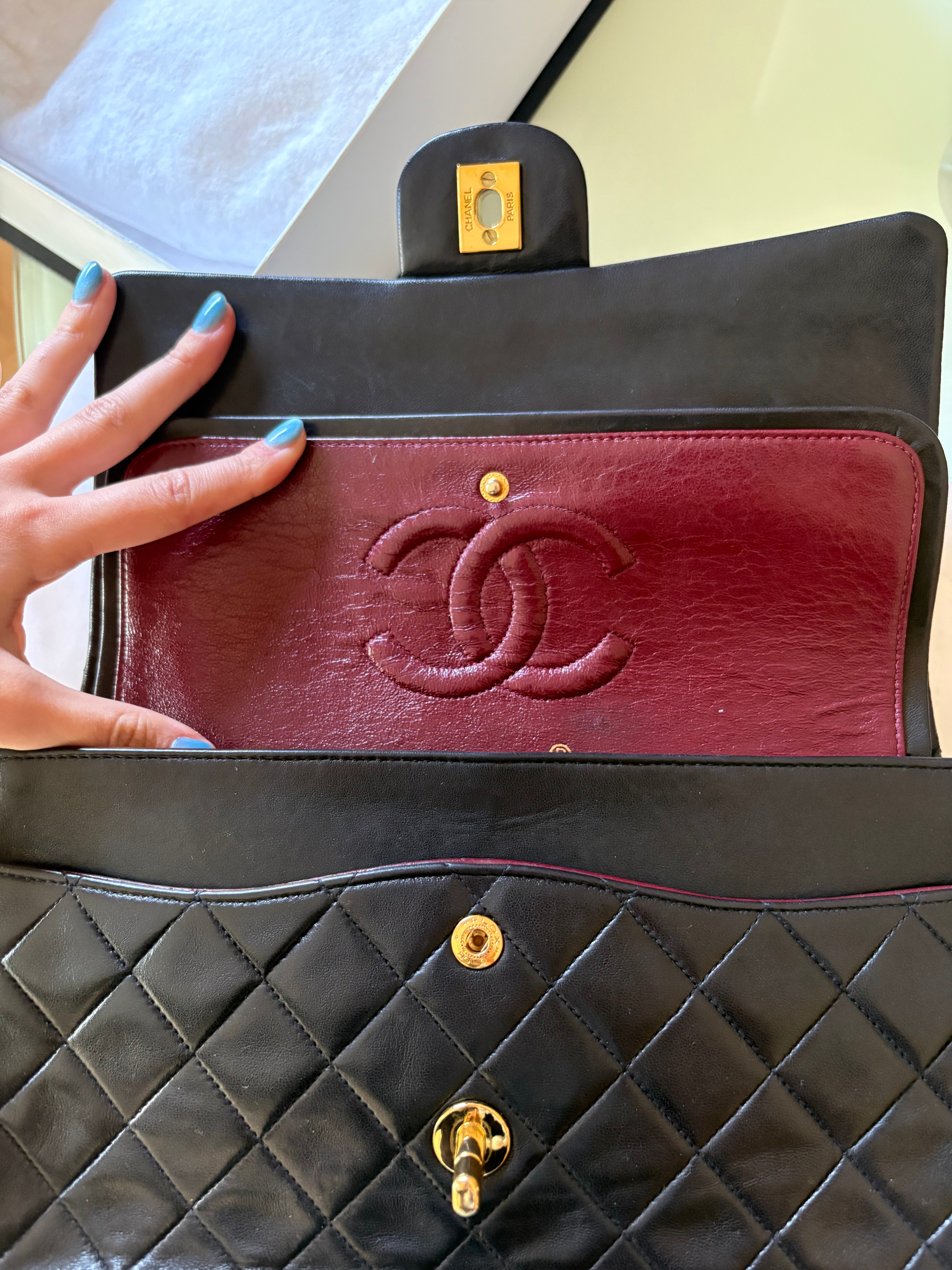 Chanel Timeless Classic Flap Medium 25 Double Flap Negro Lambskin