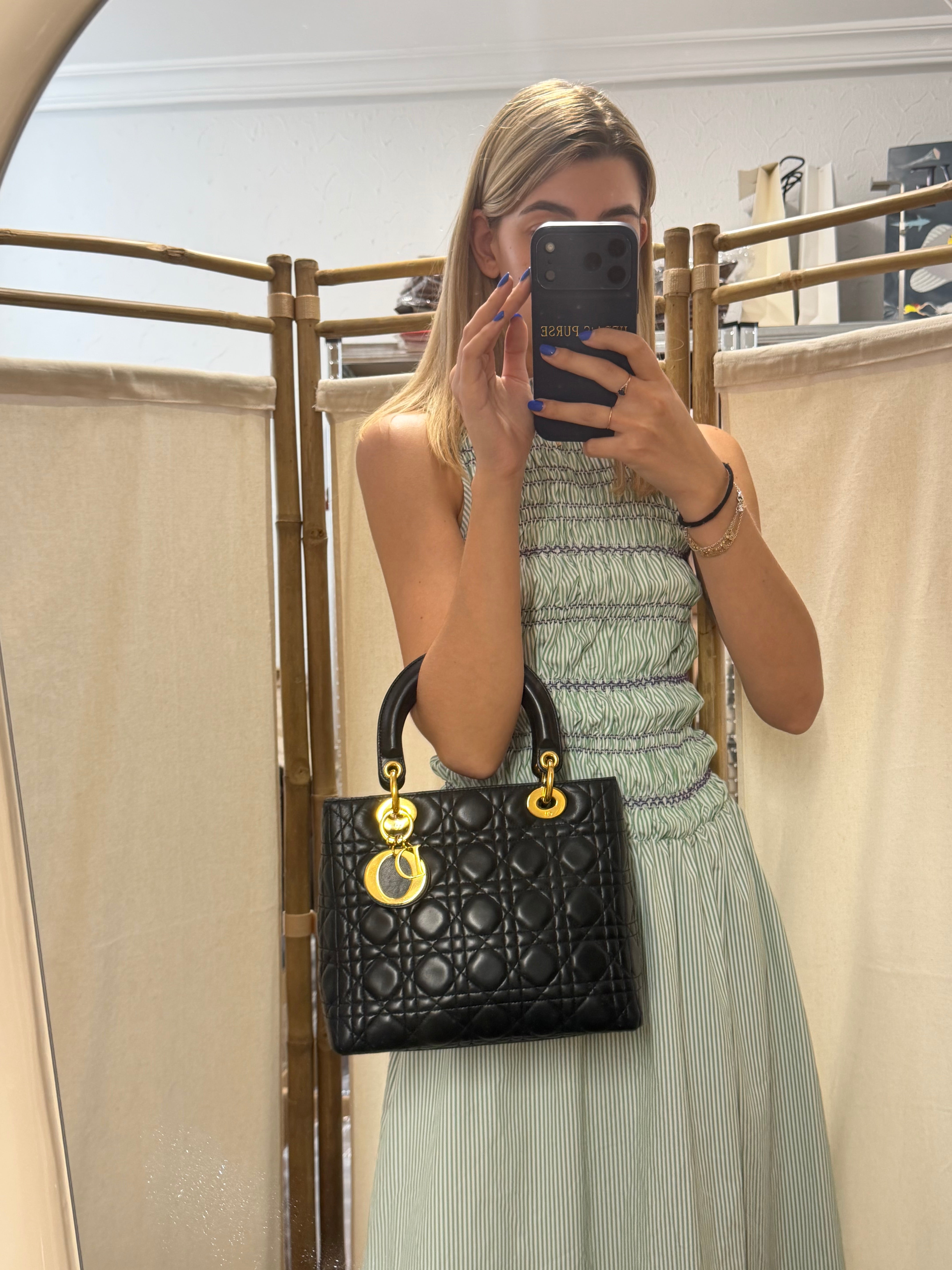 Christian Dior Lady Dior Medium | Lambskin Negro Gold