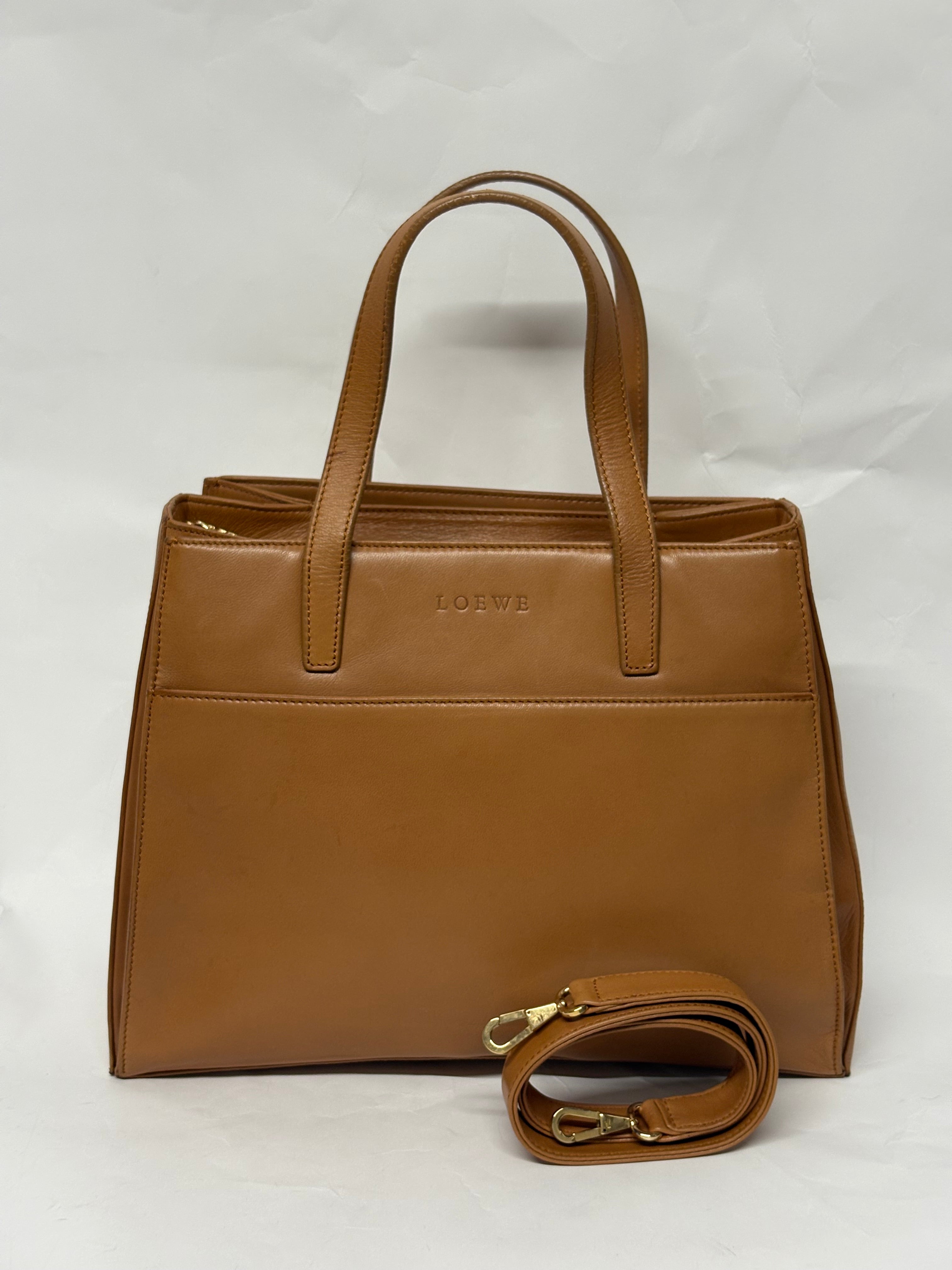 Loewe Vintage Piel Tafilete Camel 2-Way Original con bandolera