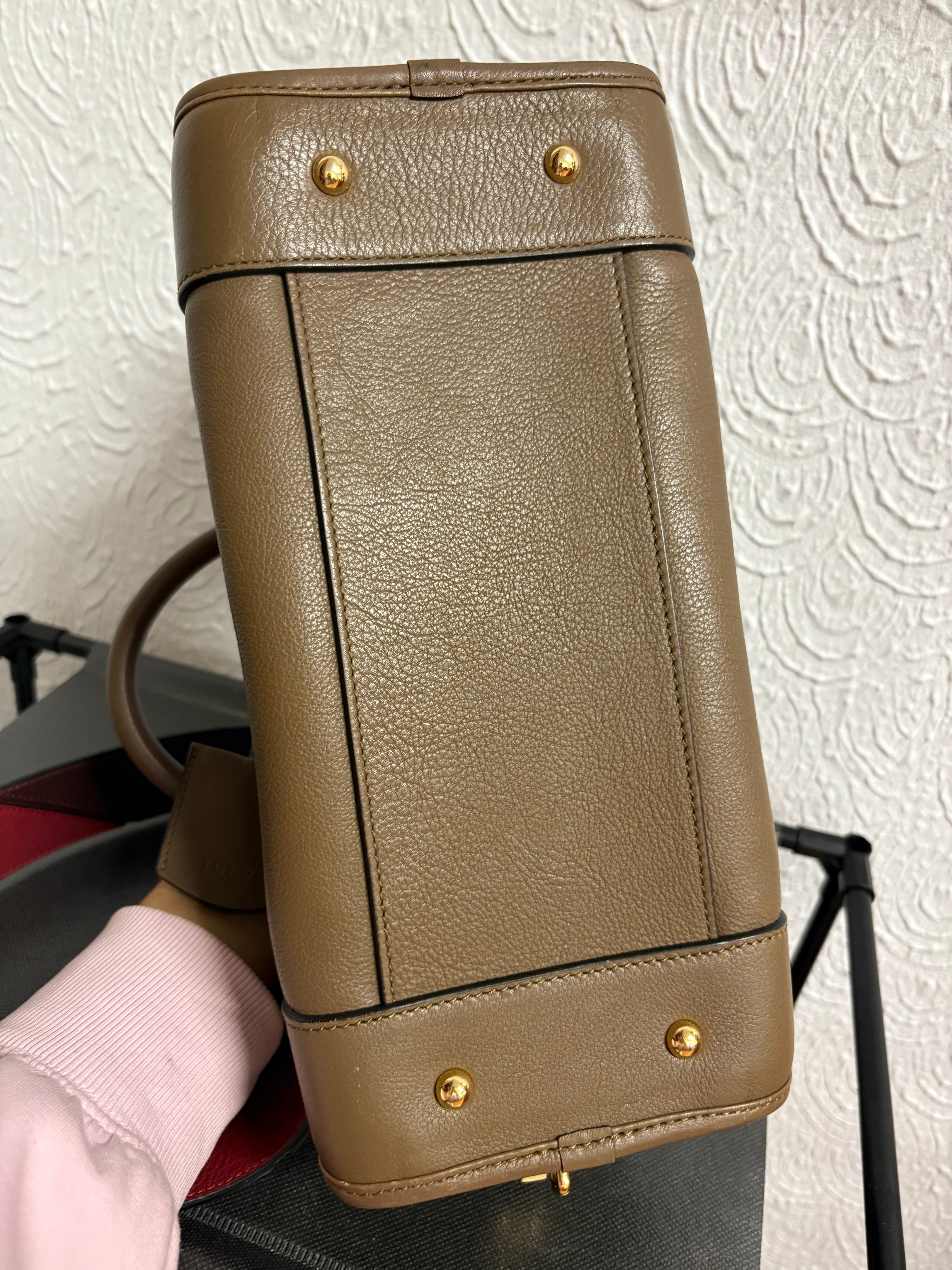 Loewe amazona 30 pequeño piel marrón topo con bandolera extra roja