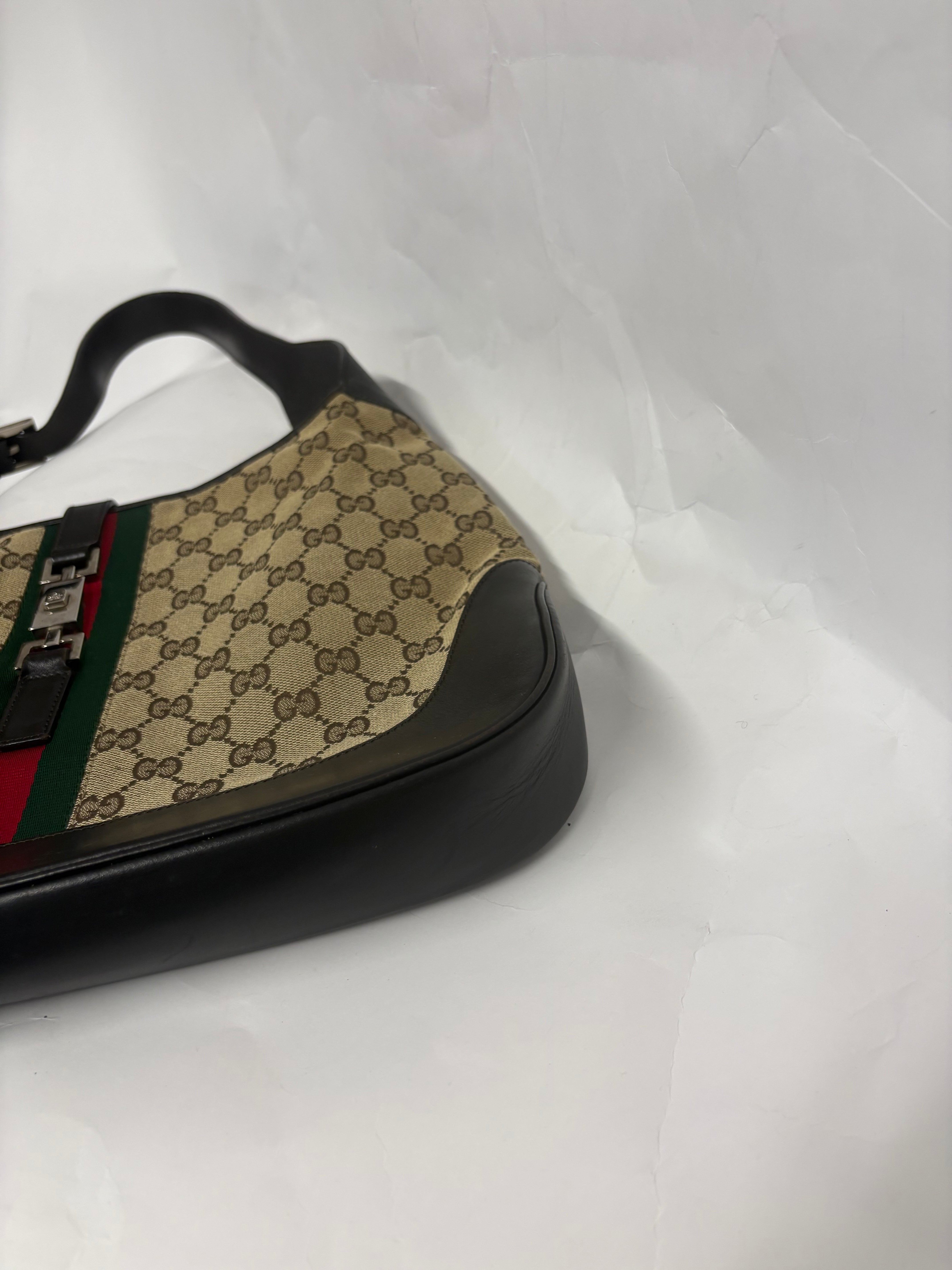 Gucci Jackie Grande Clásico Vintage | GG Canvas & Piel Marrón Oscuro