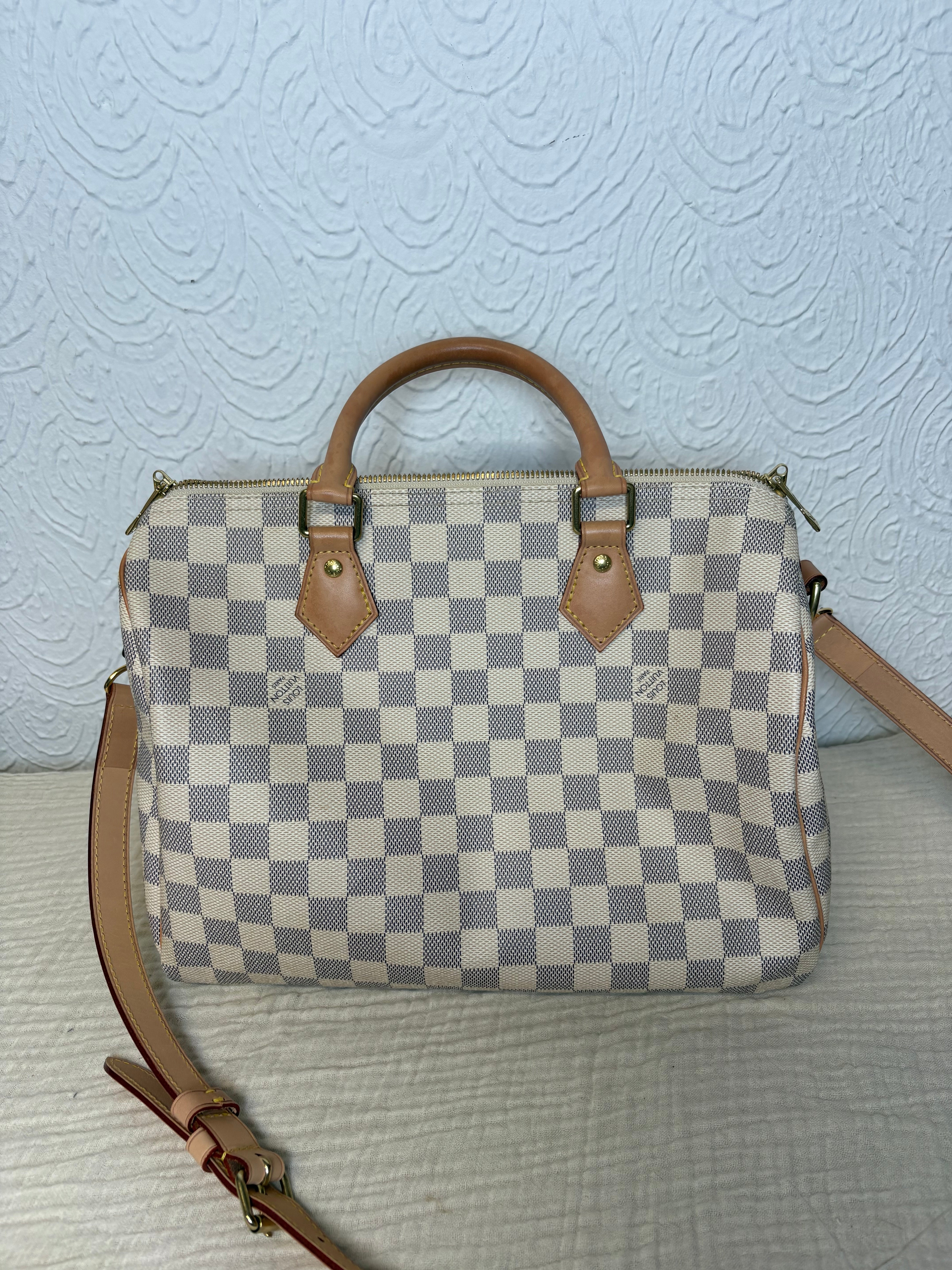 Louis Vuitton Speedy 30 Bandoulière Canvas Damier Azur y piel vachetta