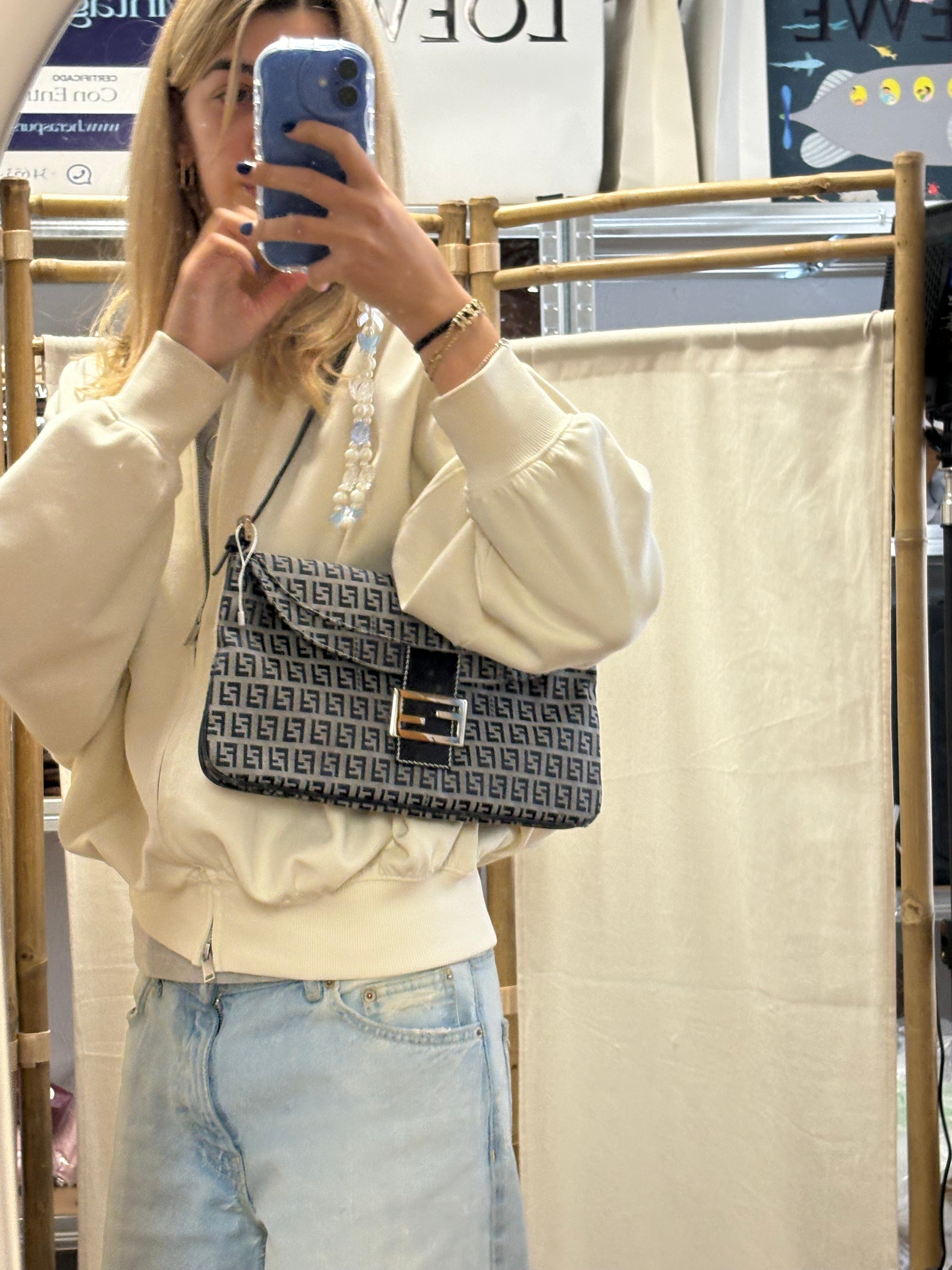 Fendi baguette zucca azul marino