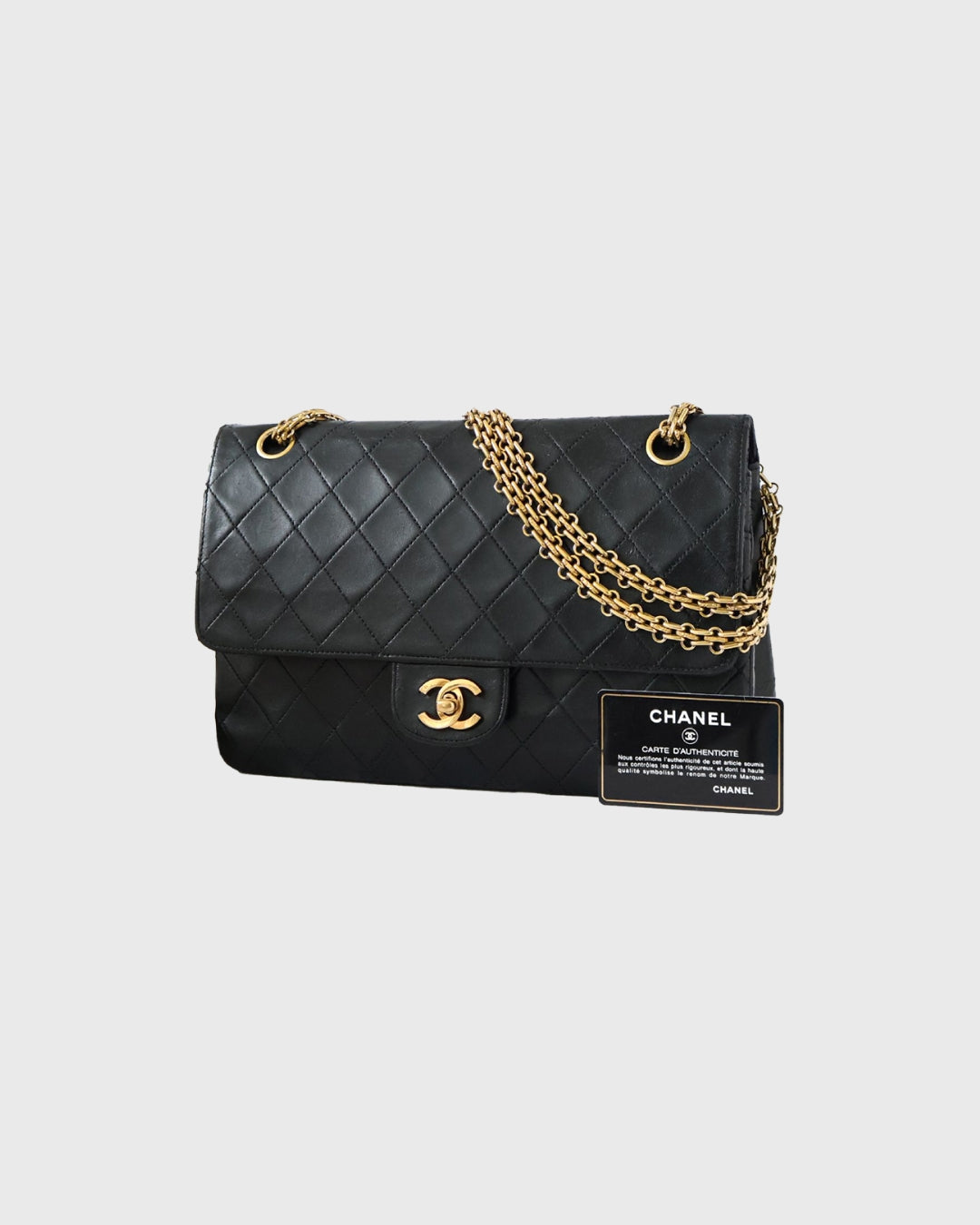 CHANEL Matlasse Lambskin W Flap W Chain Shoulder Black Shoulder Bag