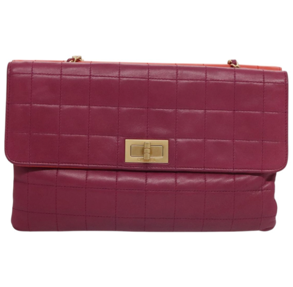 Chanel Vintage Chocolate Bar Double Side Flap – Piel morada y roja