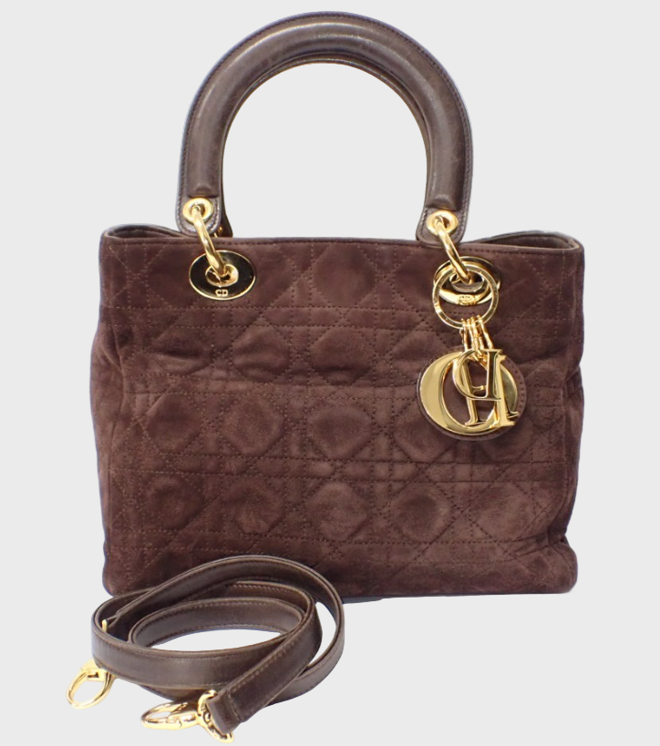 Lady Dior Mediano en Ante Marrón con Bandolera