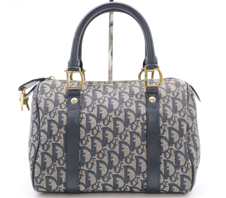 Christian Dior Trotter Bowling Handbag en Lona y Piel Azul Marino