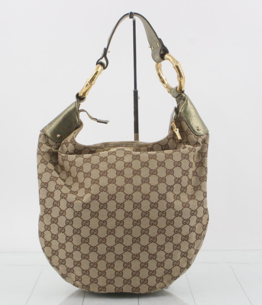 Gucci Bamboo ring GG Canvas con Metal verde metalizado